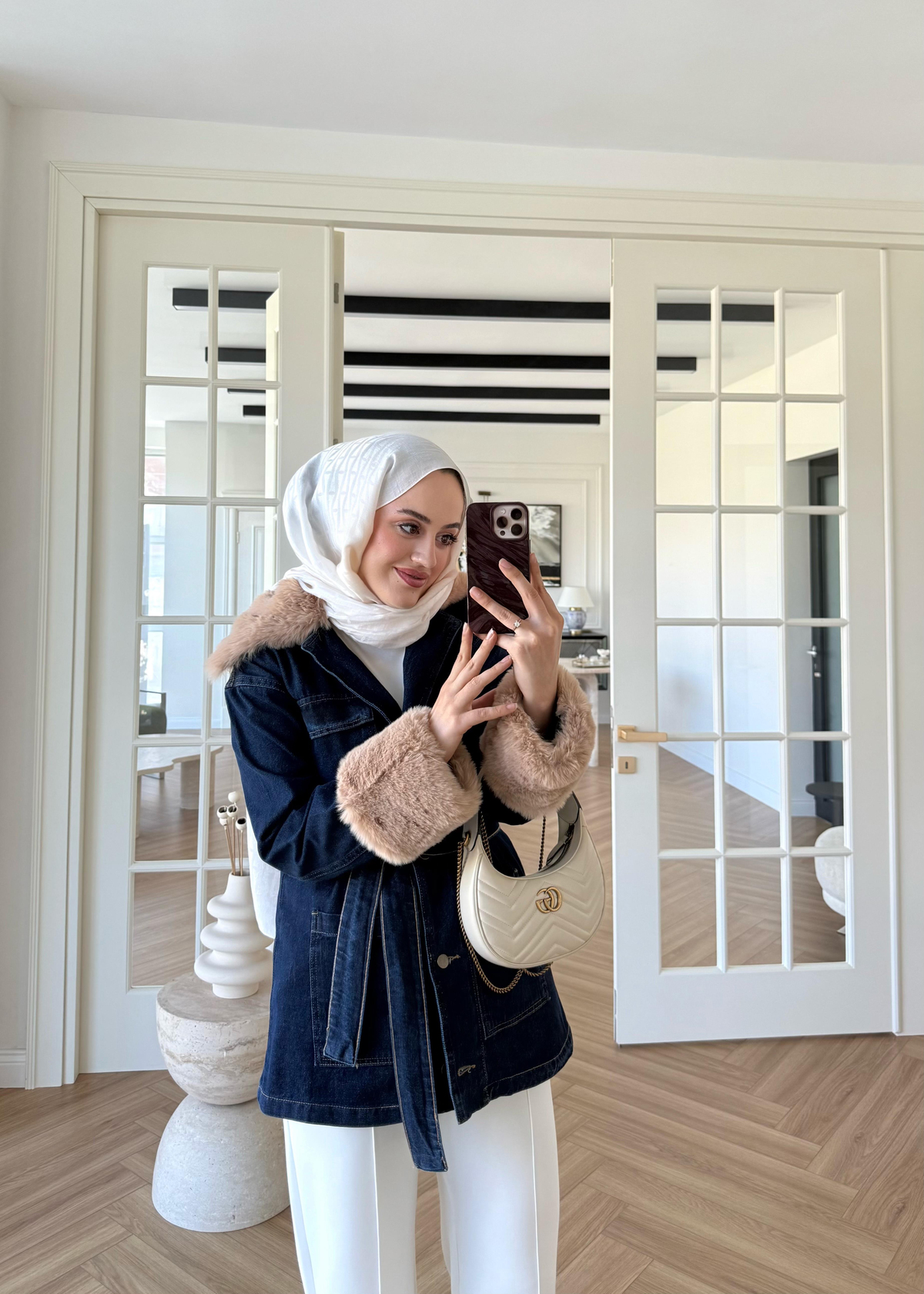 Kürk Detaylı Denim Ceket