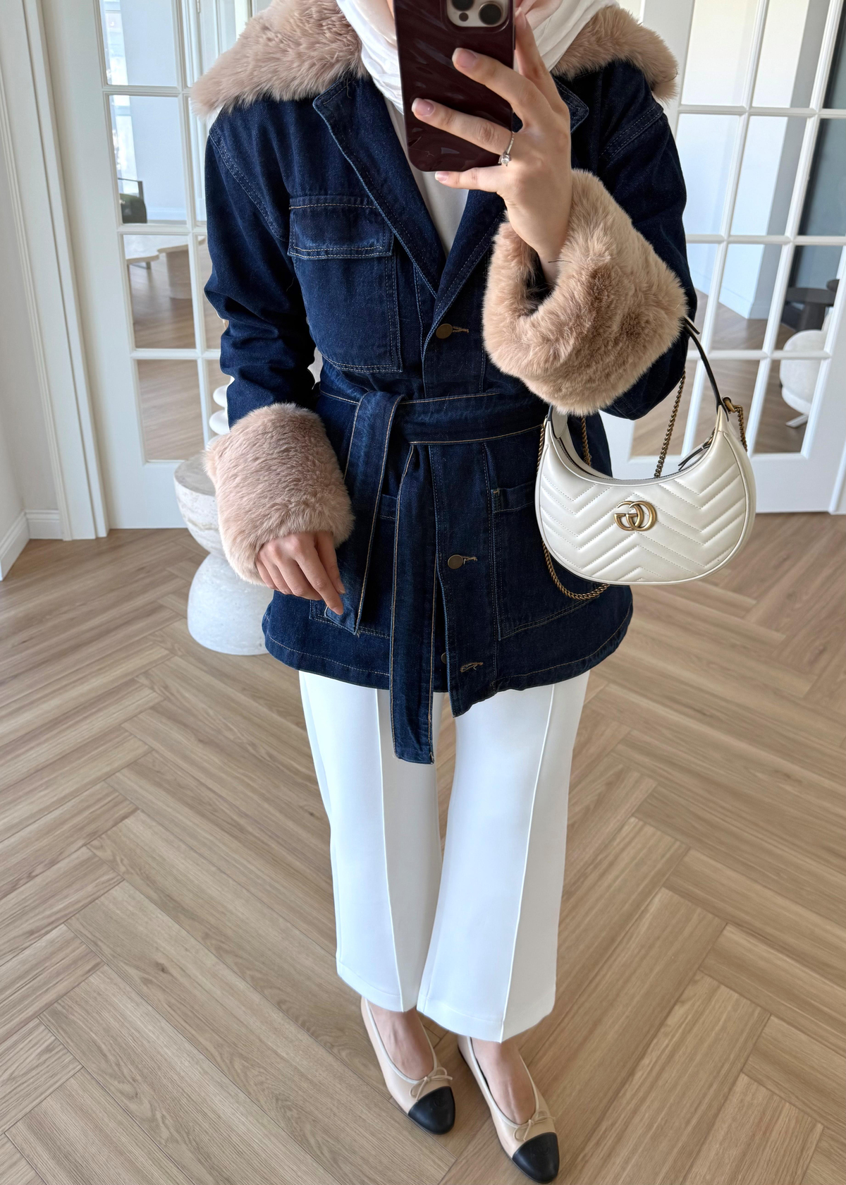 Kürk Detaylı Denim Ceket