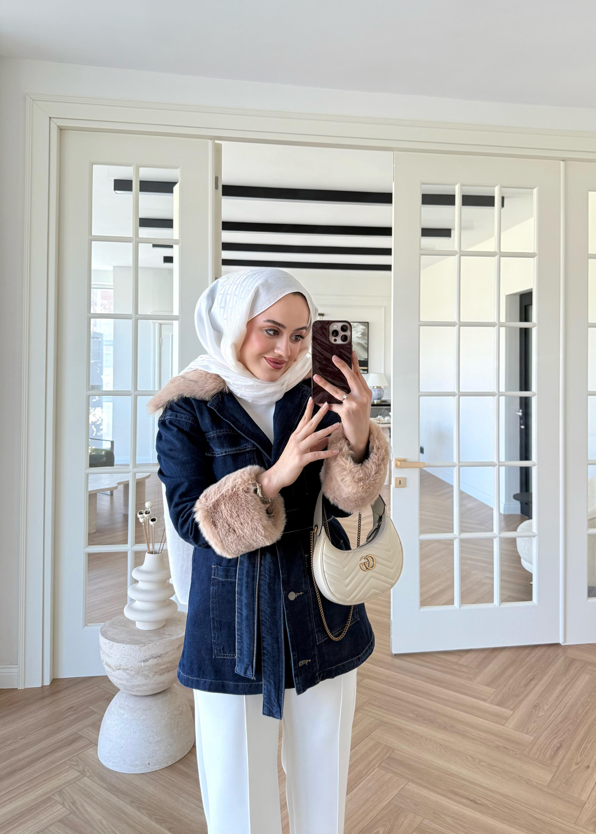 Kürk Detaylı Denim Ceket