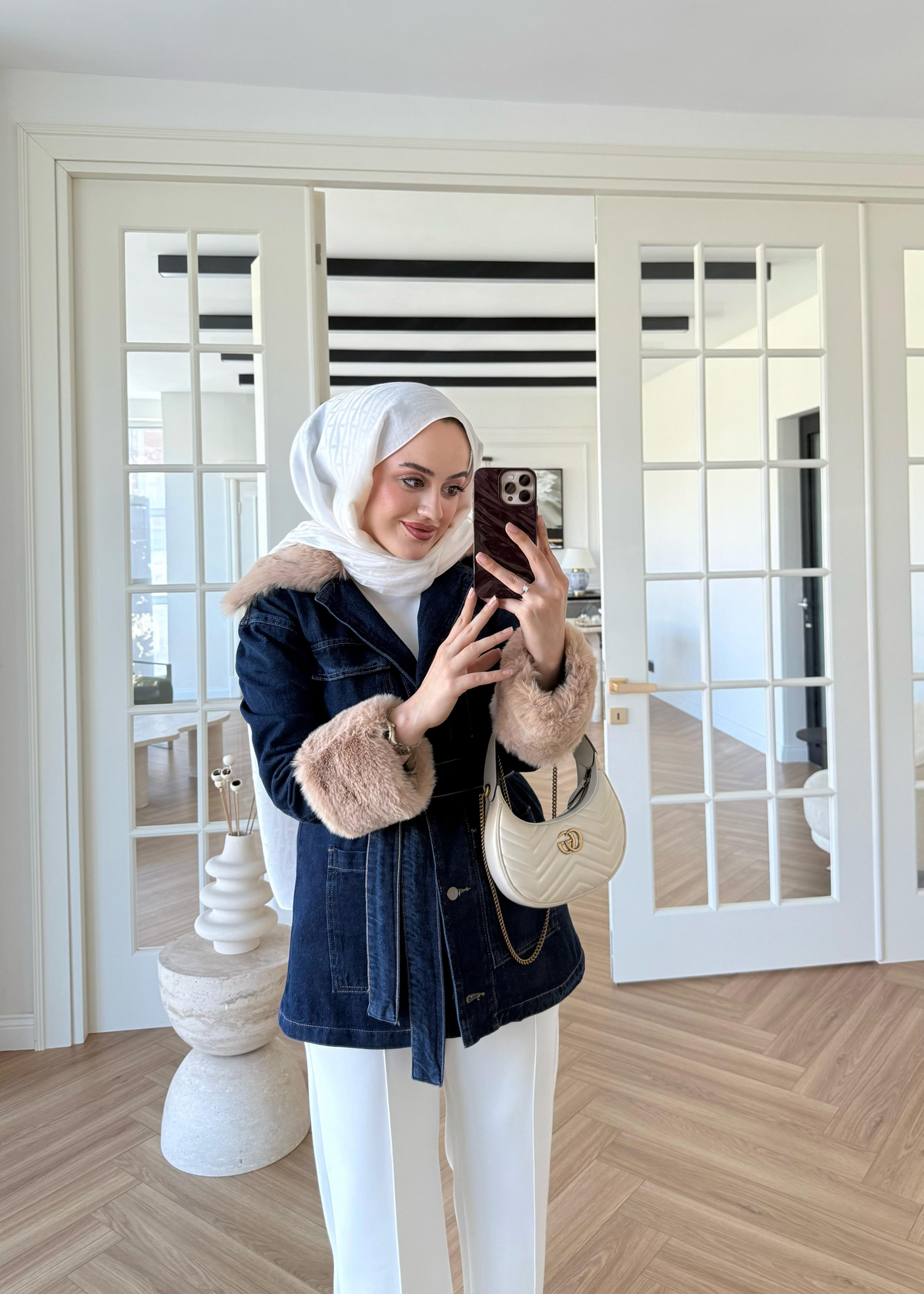 Kürk Detaylı Denim Ceket