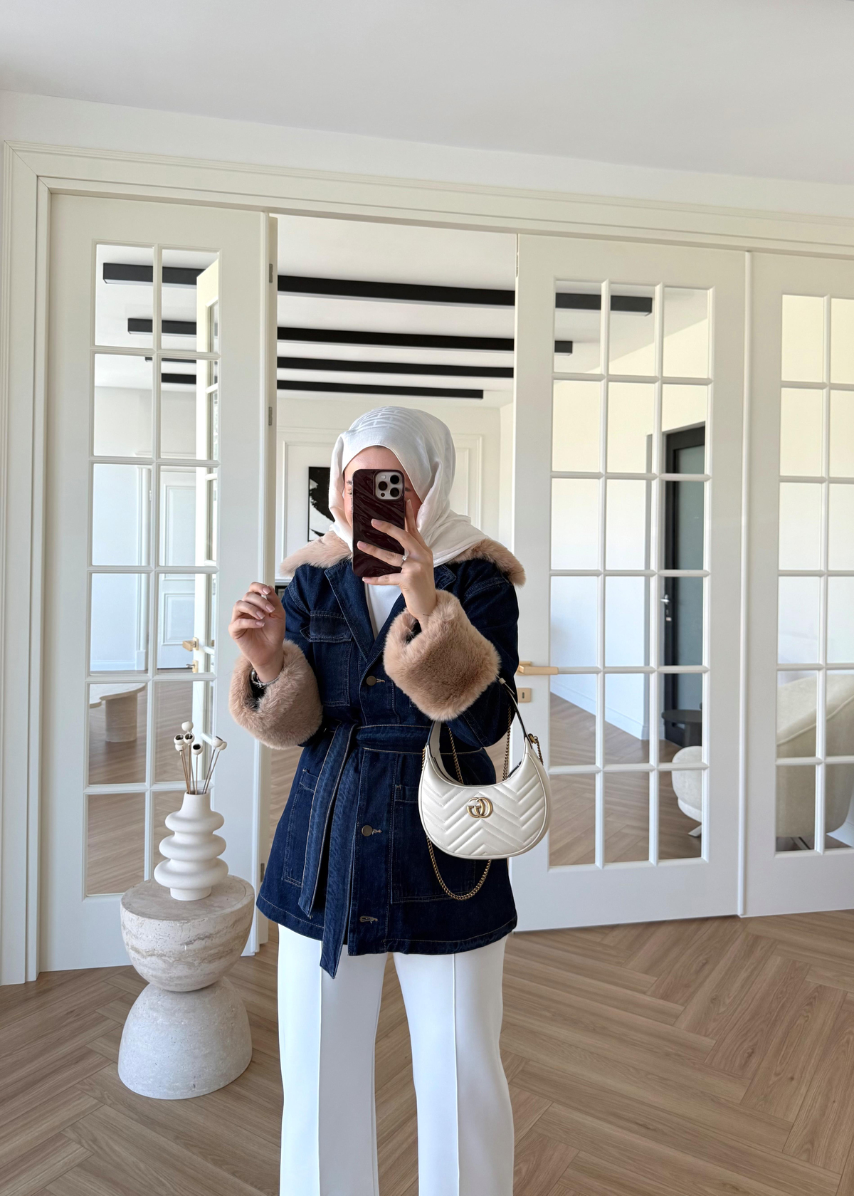 Kürk Detaylı Denim Ceket