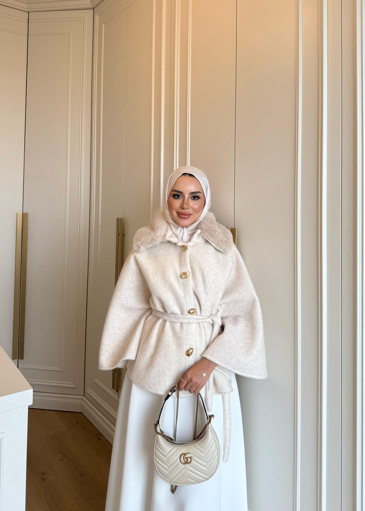 Kürk Detaylı Panço Ekru