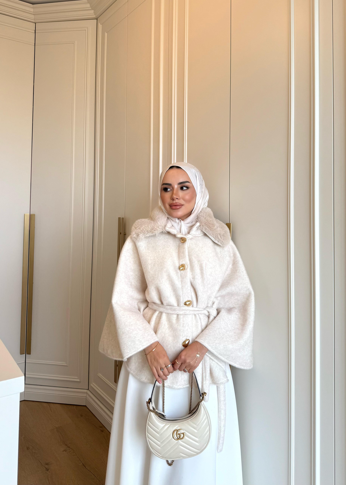 Kürk Detaylı Panço Ekru