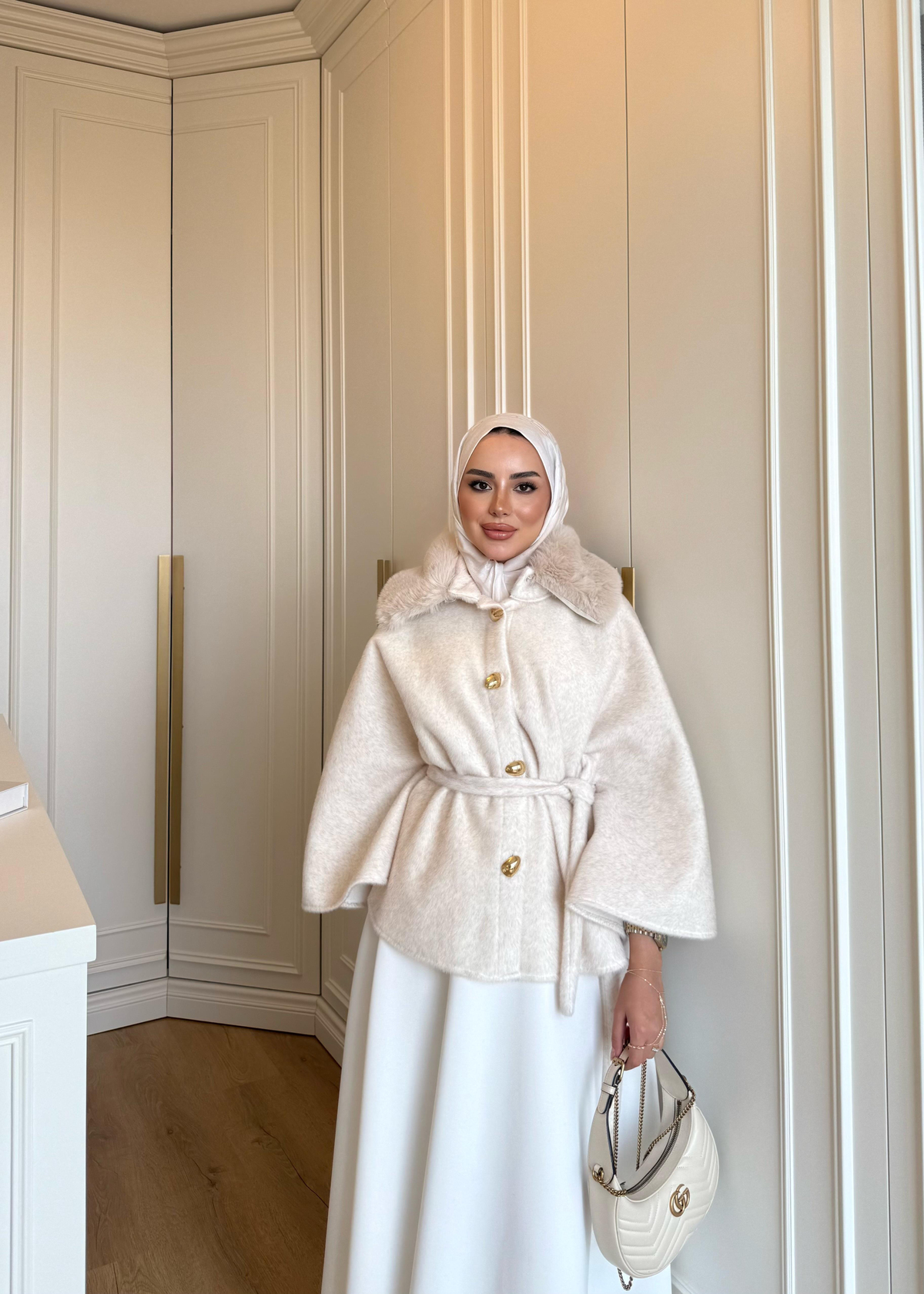 Kürk Detaylı Panço Ekru