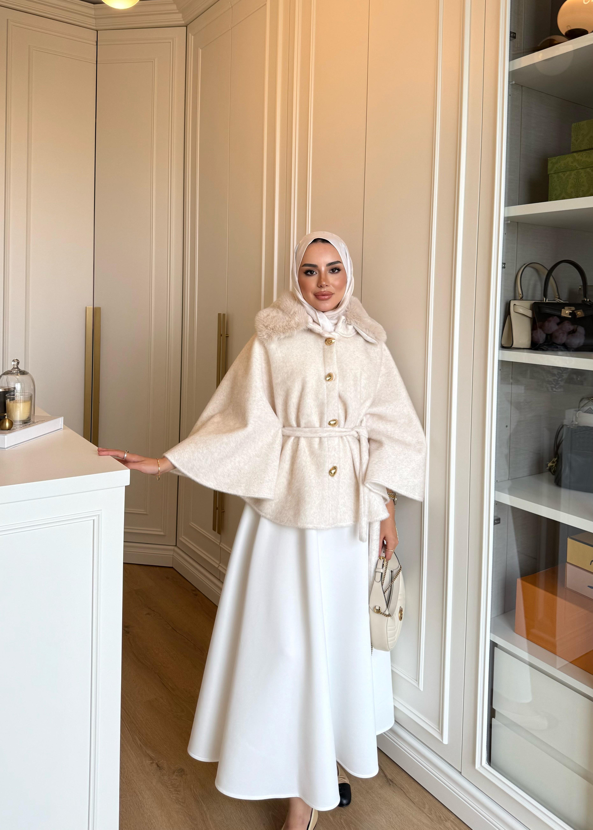 Kürk Detaylı Panço Ekru