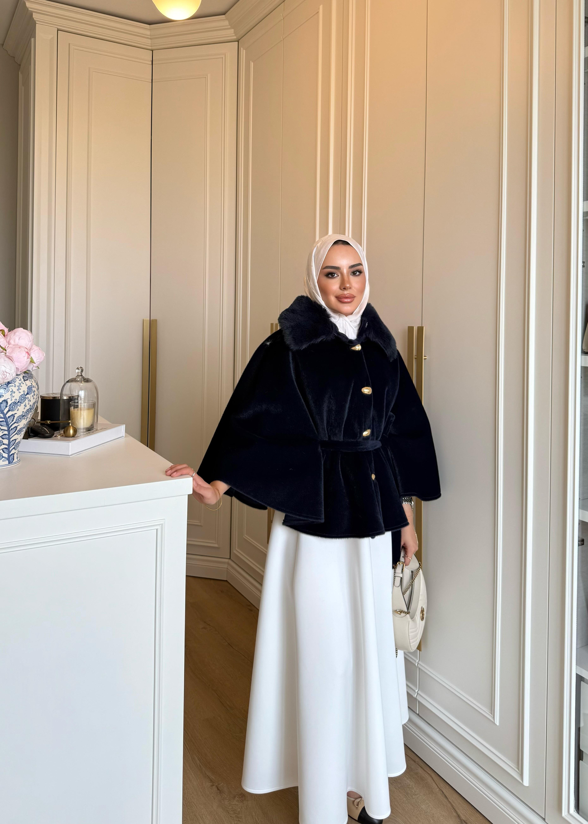 Kürk Detaylı Panço Lacivert