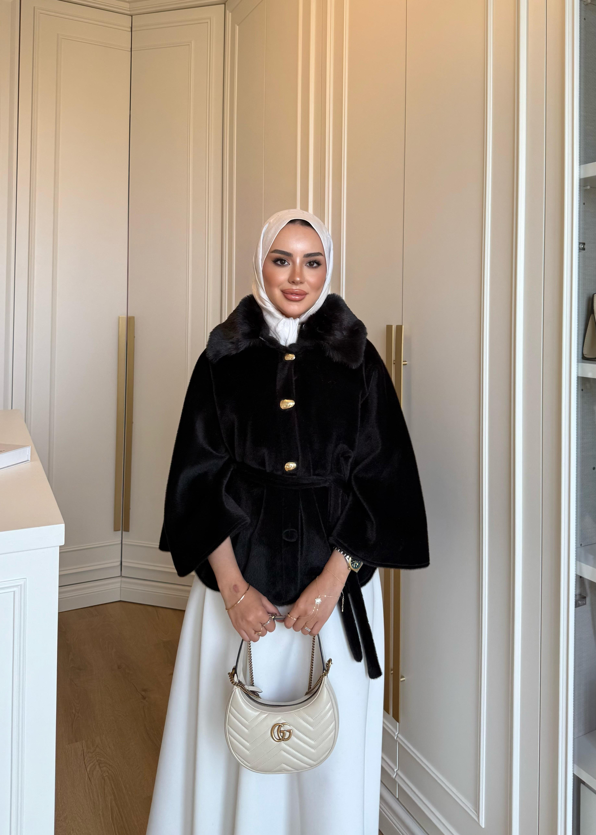 Kürk Detaylı Panço Siyah