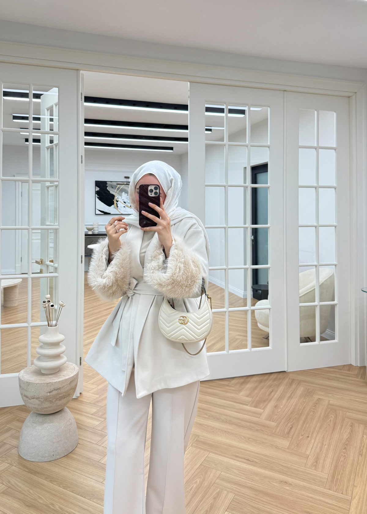 Kürk Kollu Kaşe Kaban Ekru