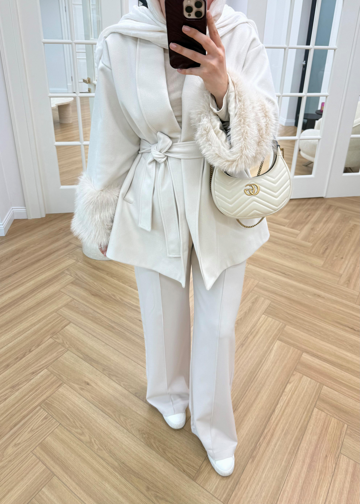 Kürk Kollu Kaşe Kaban Ekru