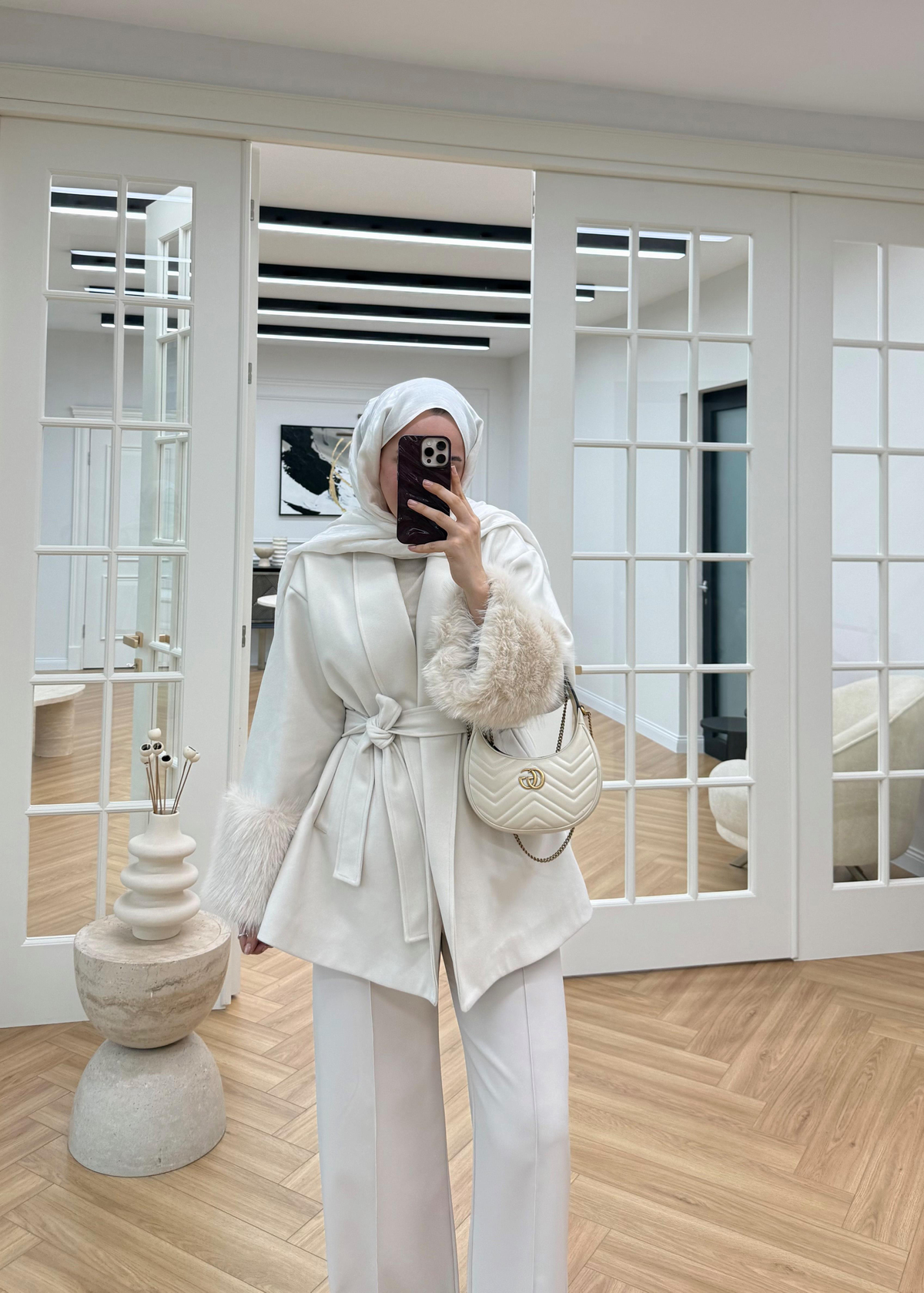 Kürk Kollu Kaşe Kaban Ekru