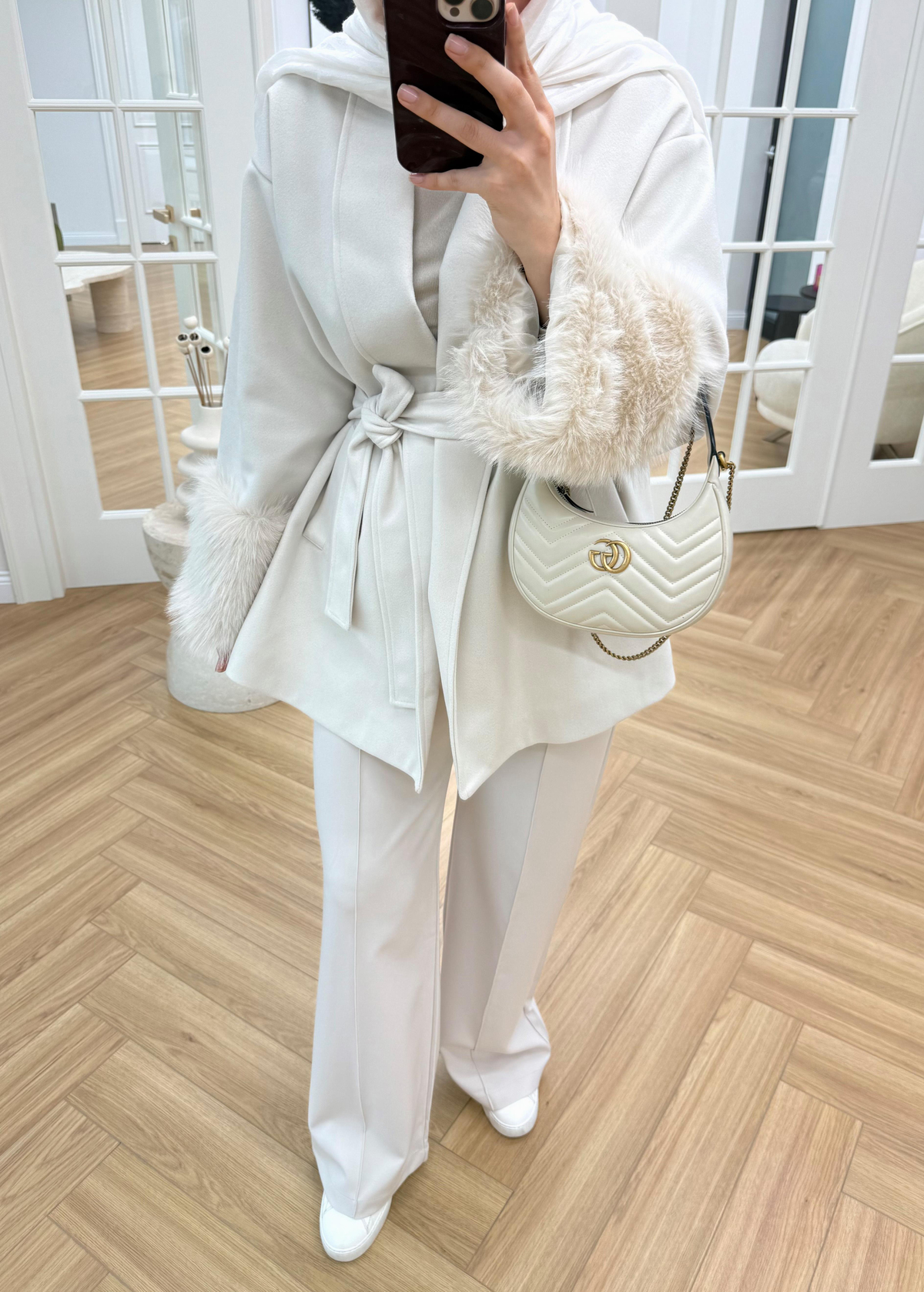 Kürk Kollu Kaşe Kaban Ekru