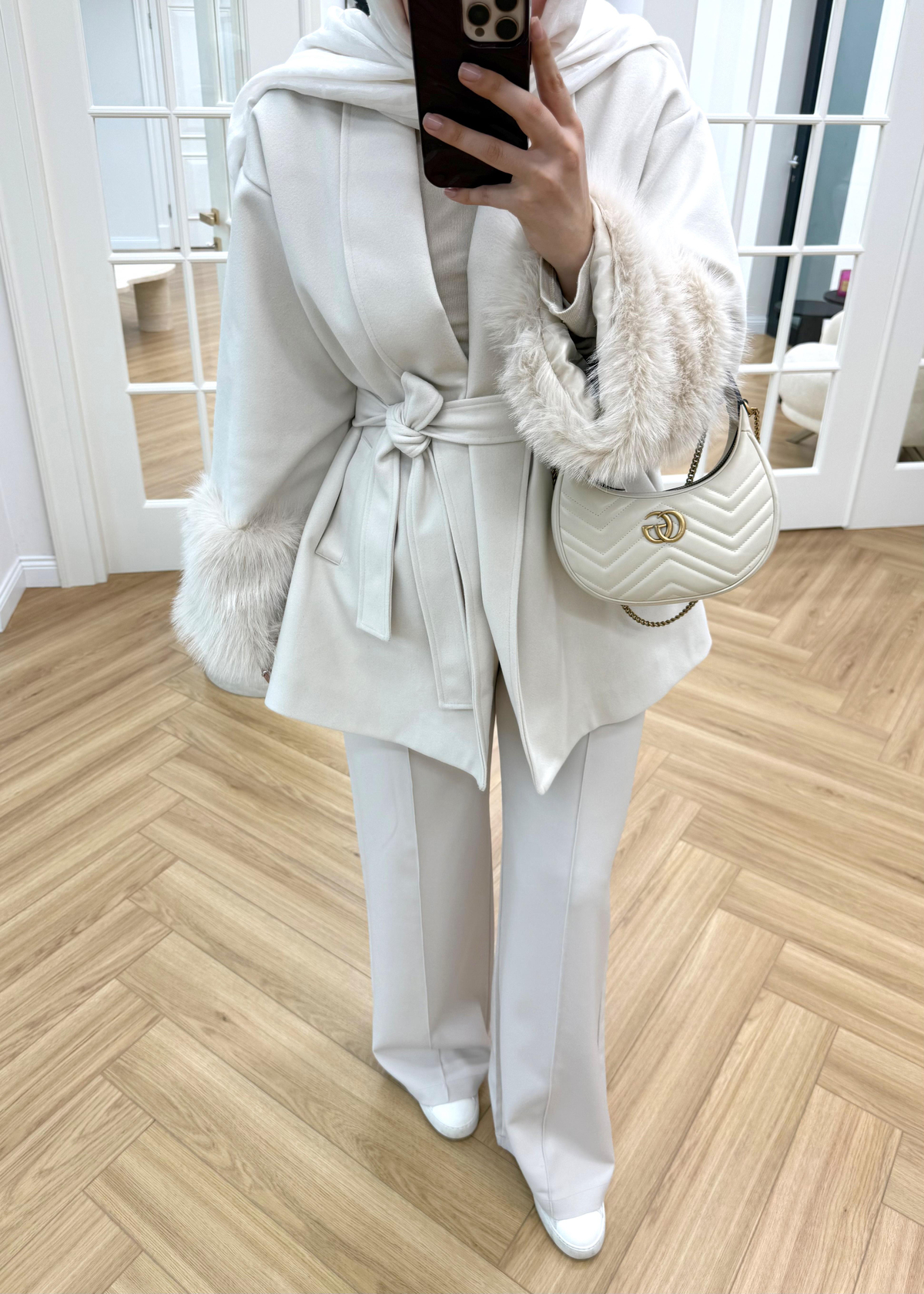 Kürk Kollu Kaşe Kaban Ekru