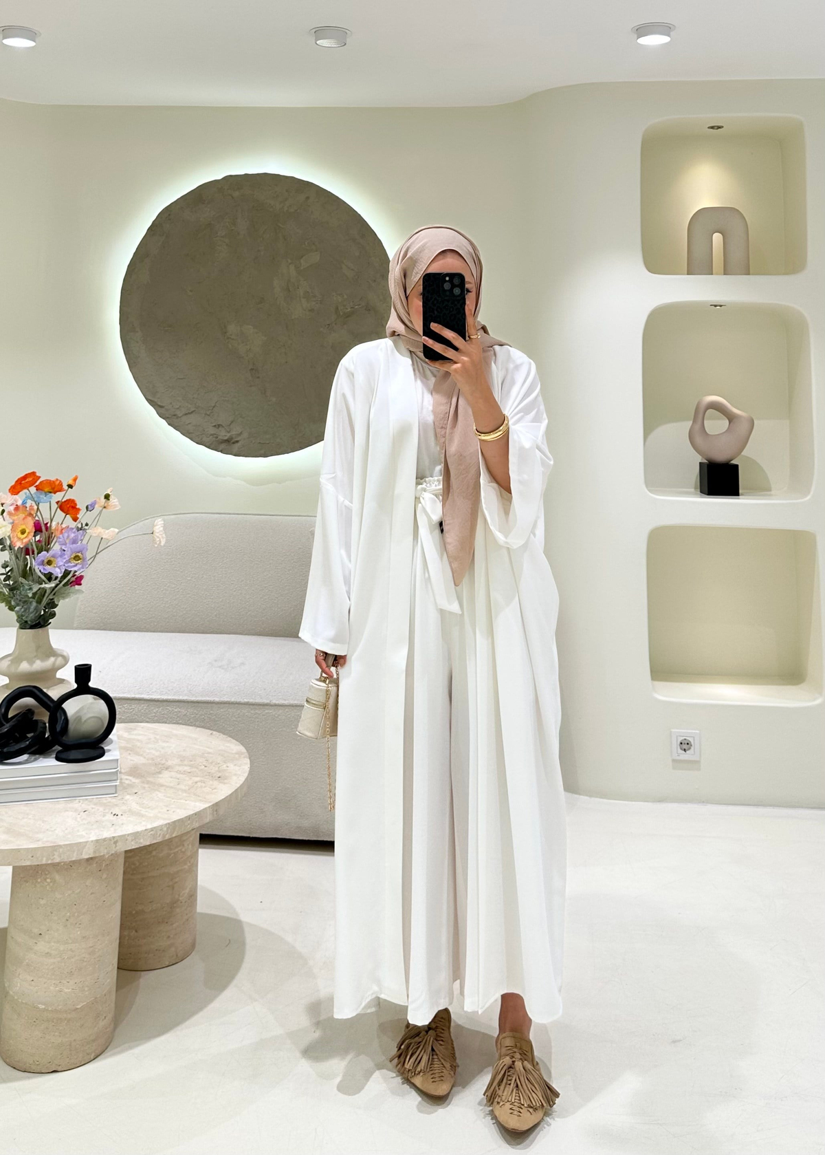 Lady 2 li Abaya Takım Ekru