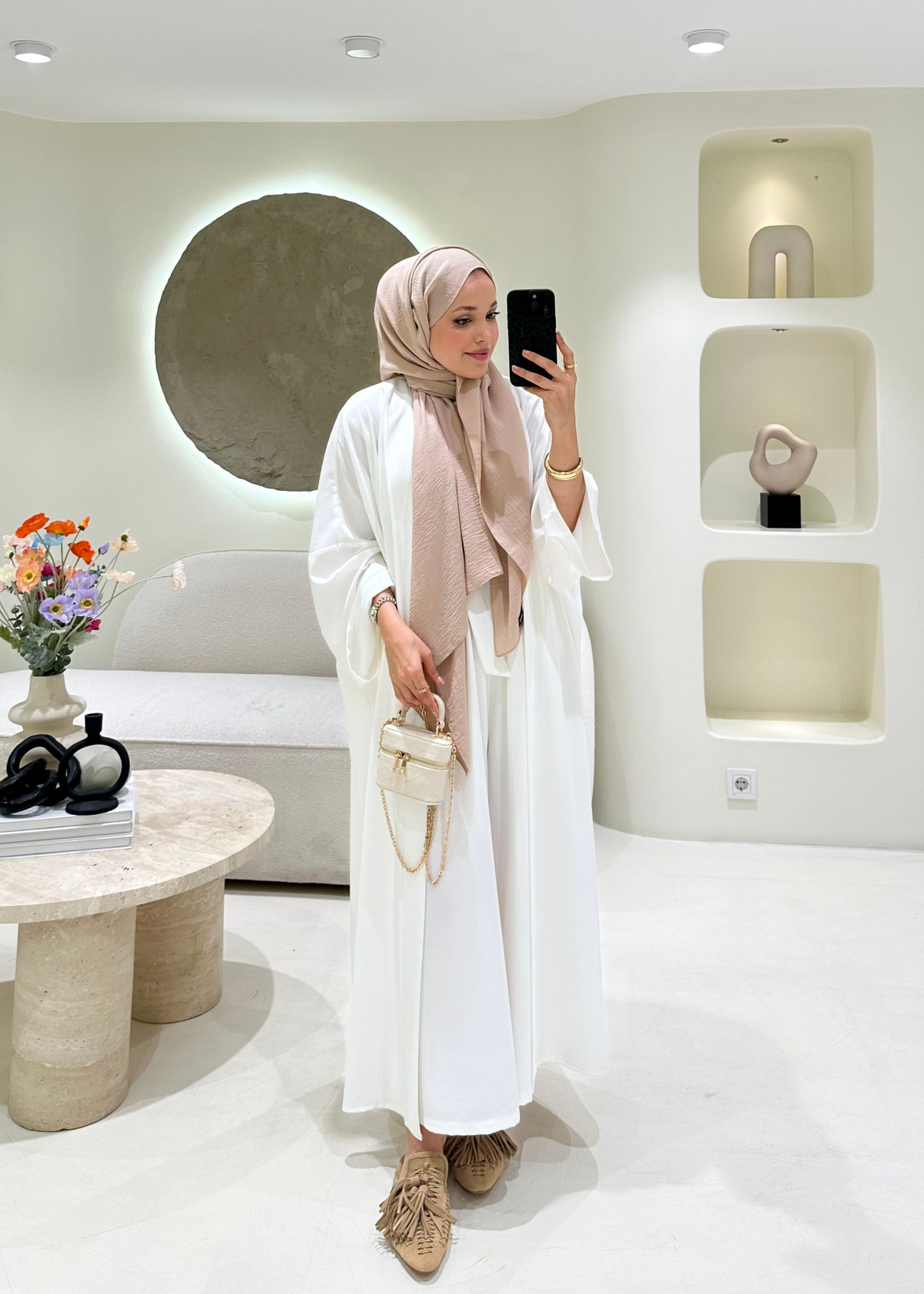 Lady 2 li Abaya Takım Ekru
