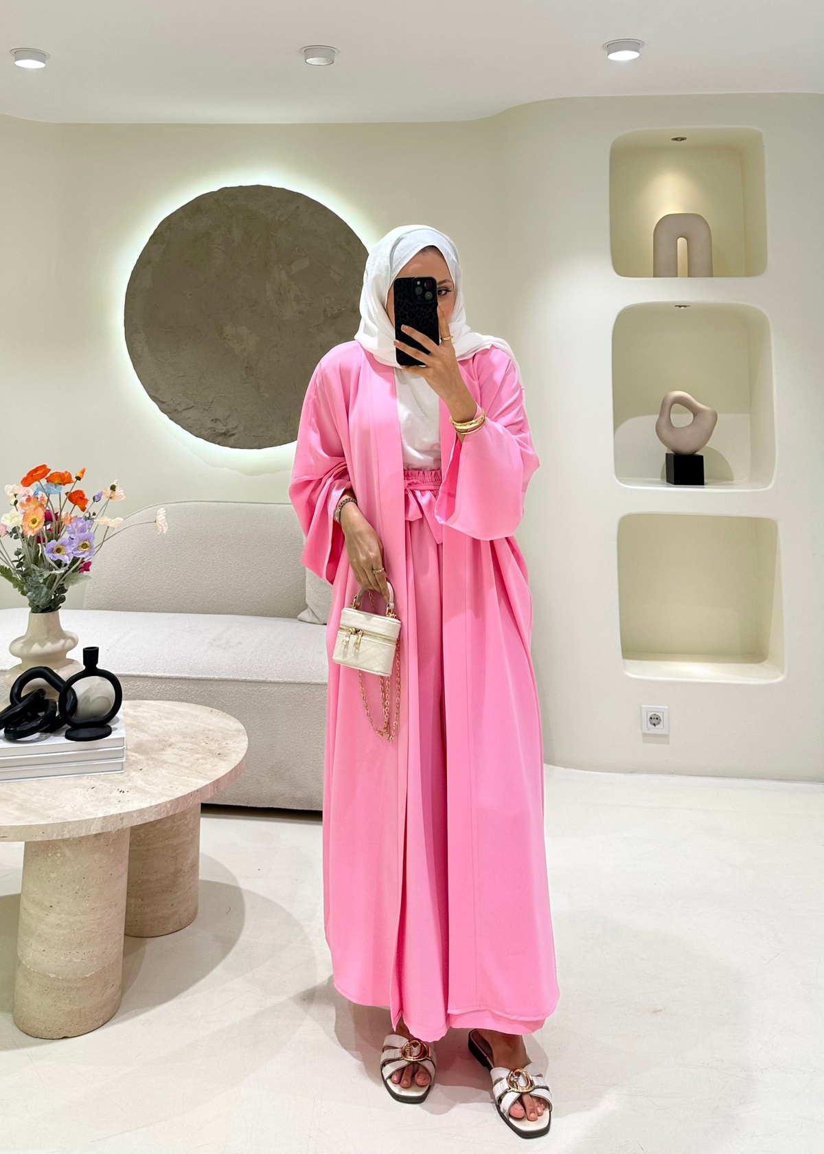 Lady 2 li Abaya Takım Pembe