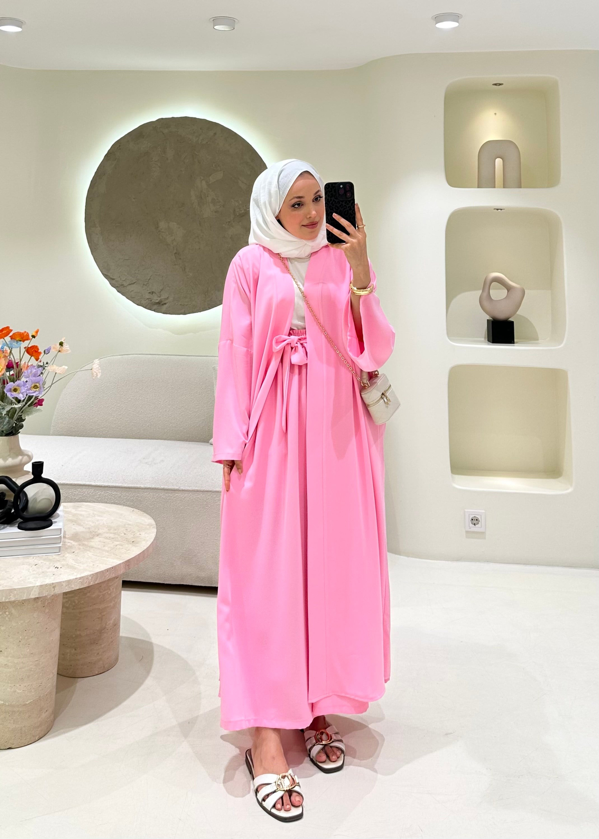 Lady 2 li Abaya Takım Pembe