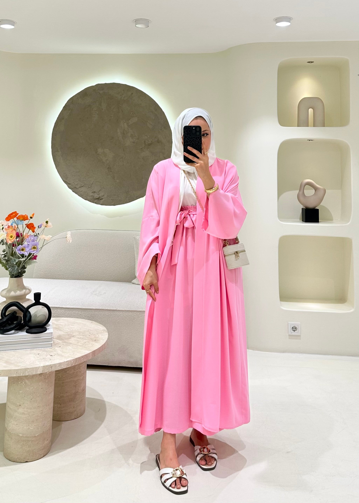 Lady 2 li Abaya Takım Pembe
