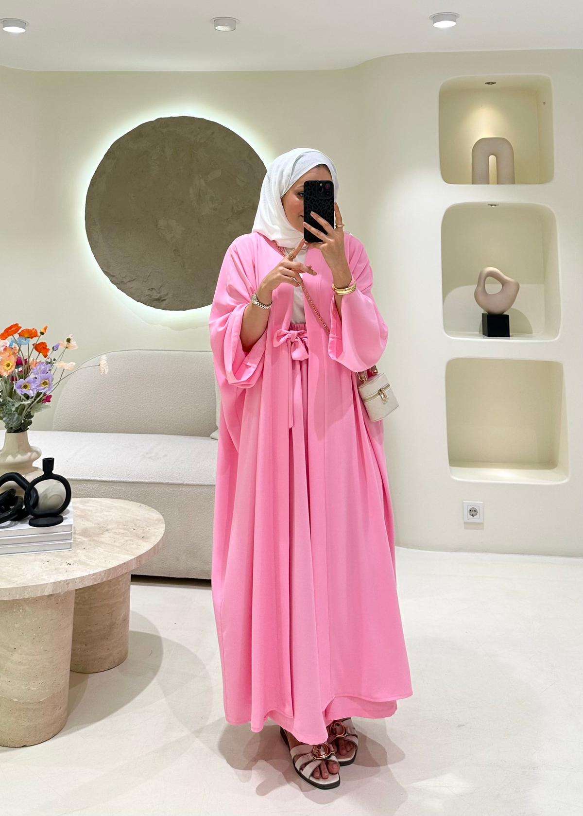 Lady 2 li Abaya Takım Pembe