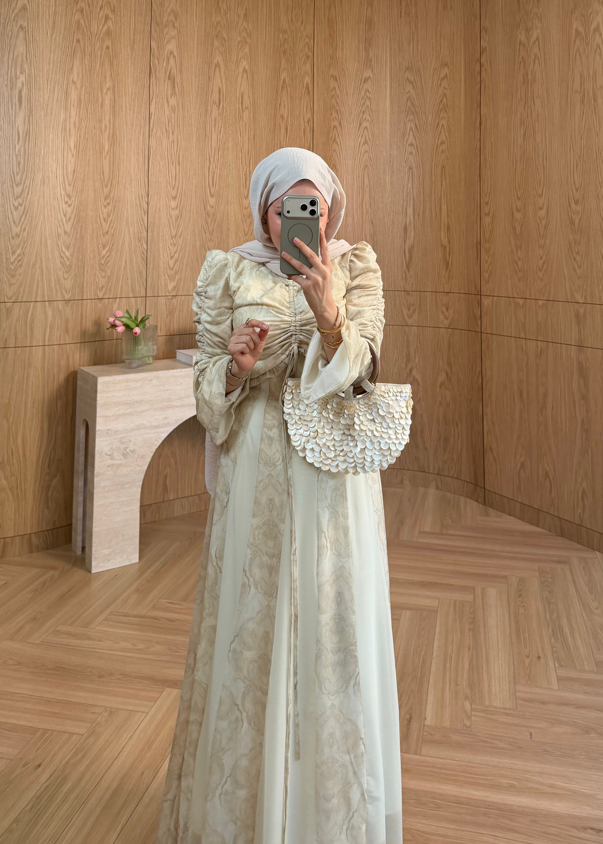 Lara Tül Şifon Elbise Krem