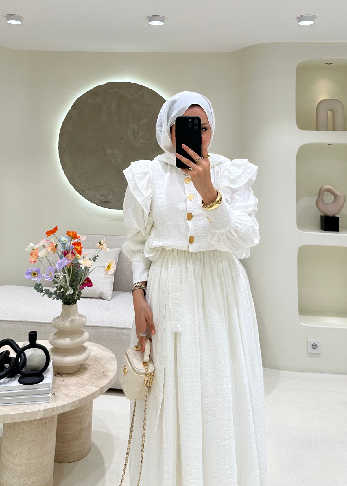 Lena Düğme Detaylı Elbise Ekru
