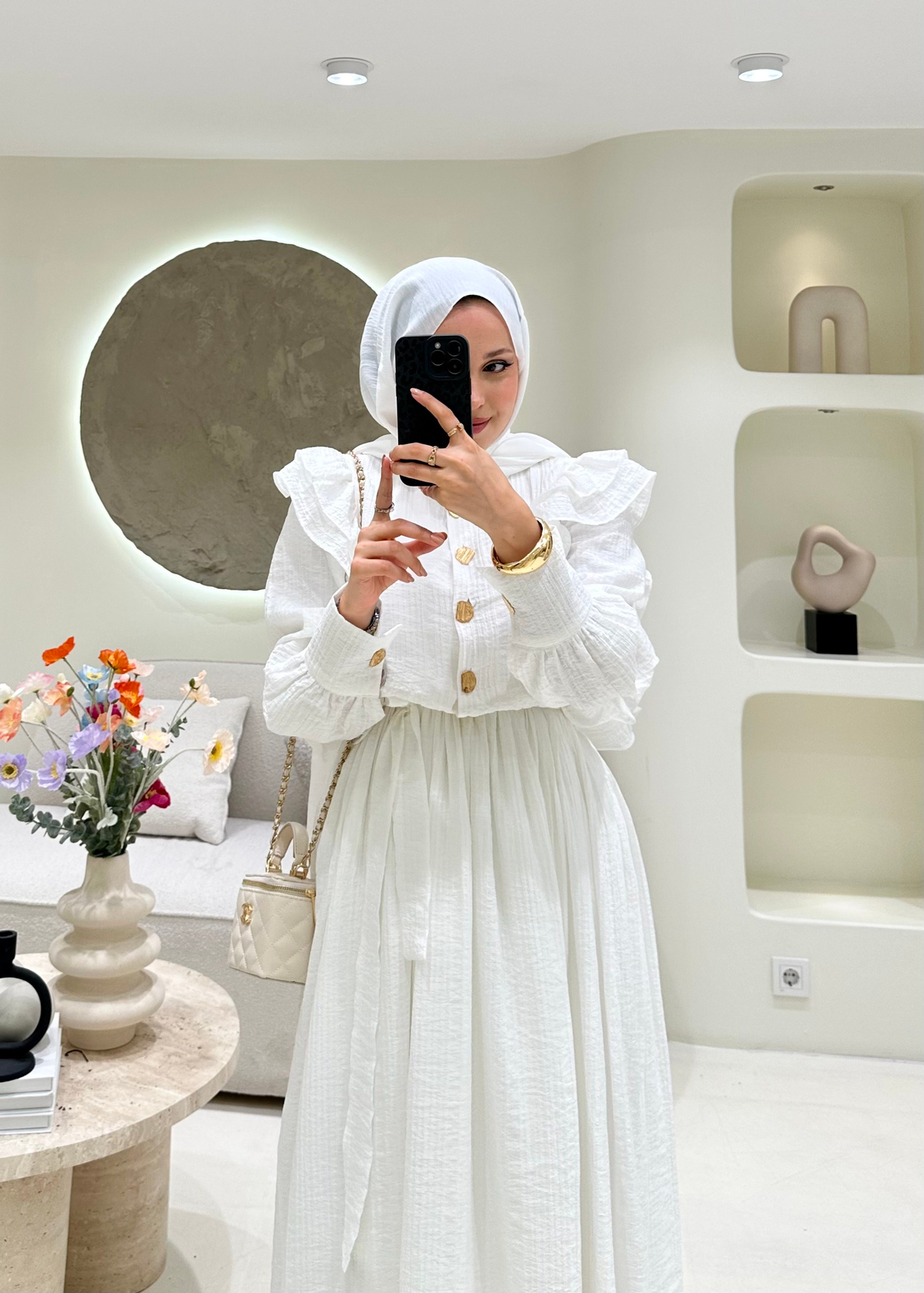 Lena Düğme Detaylı Elbise Ekru