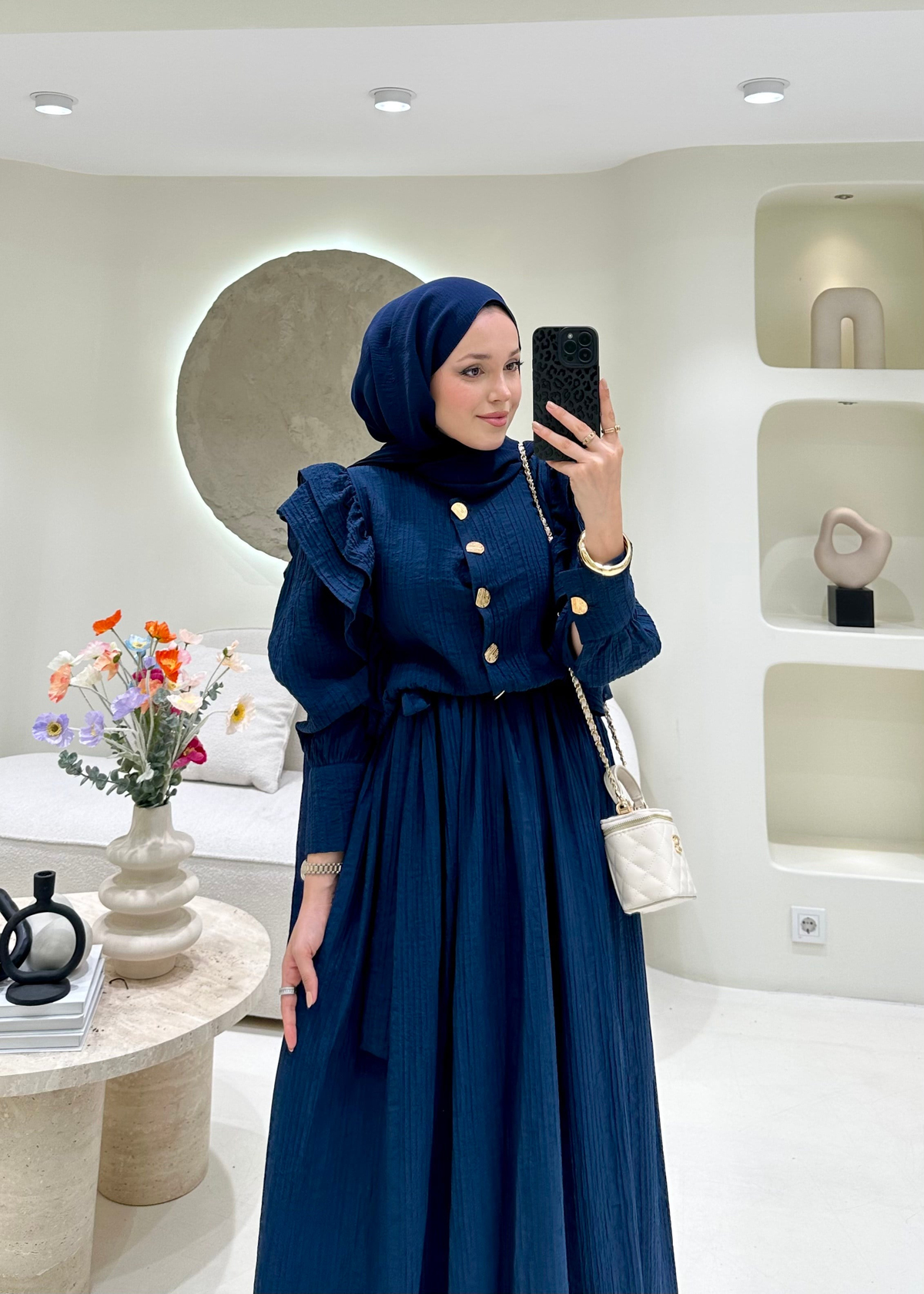 Lena Düğme Detaylı Elbise Lacivert