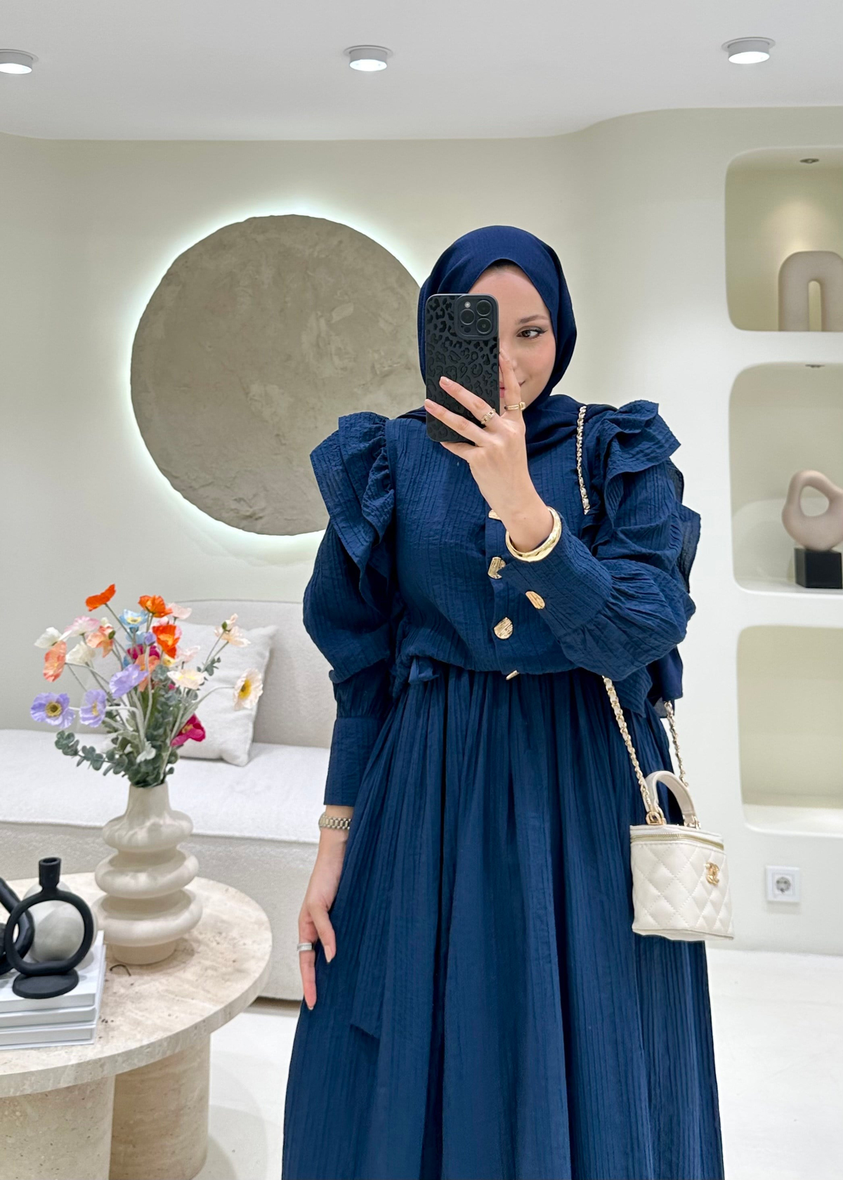 Lena Düğme Detaylı Elbise Lacivert