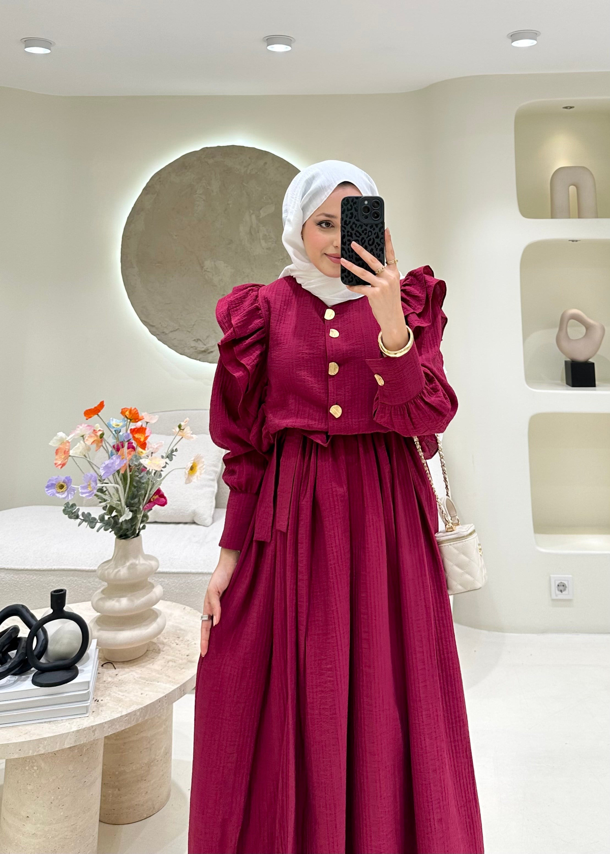 Lena Düğme Detaylı Elbise Mürdüm