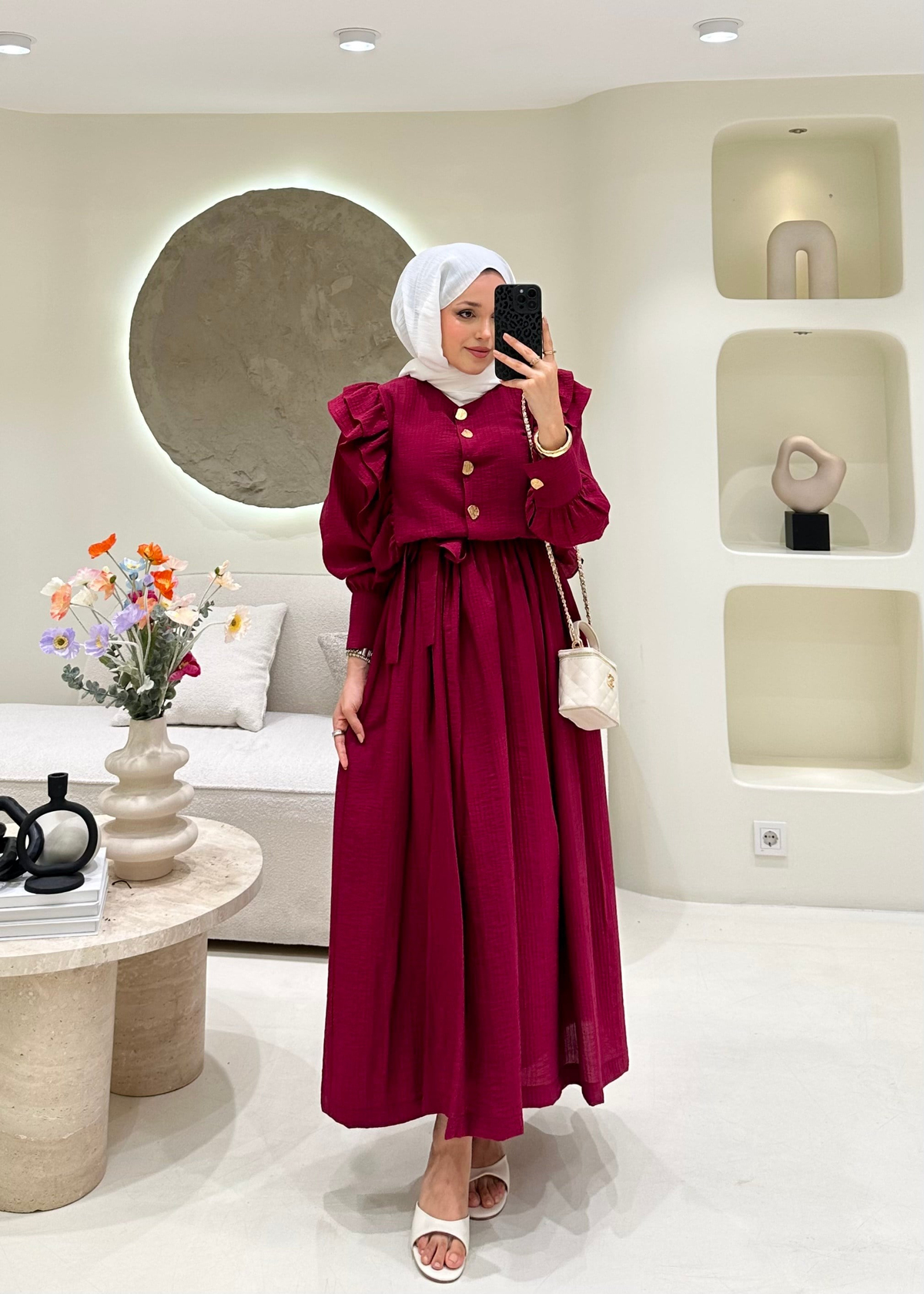 Lena Düğme Detaylı Elbise Mürdüm
