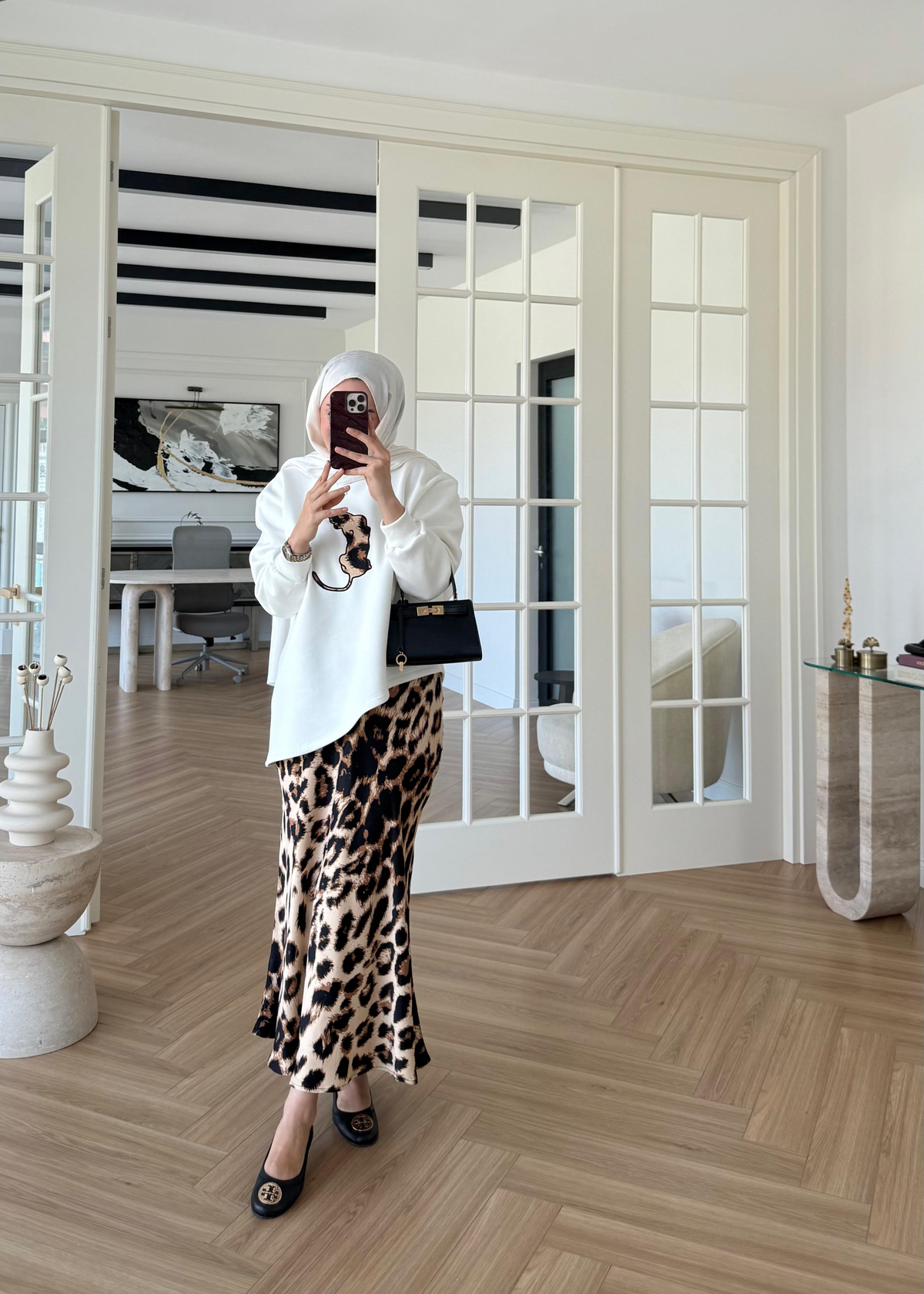 Leopar Etekli Takım Ekru