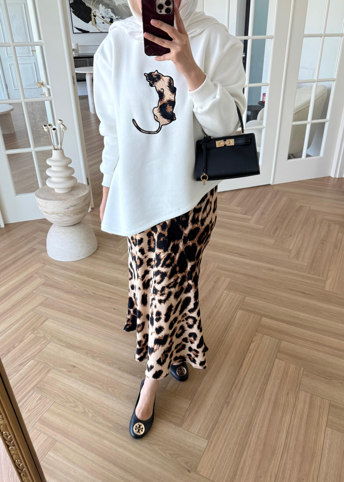 Leopar Etekli Takım Ekru