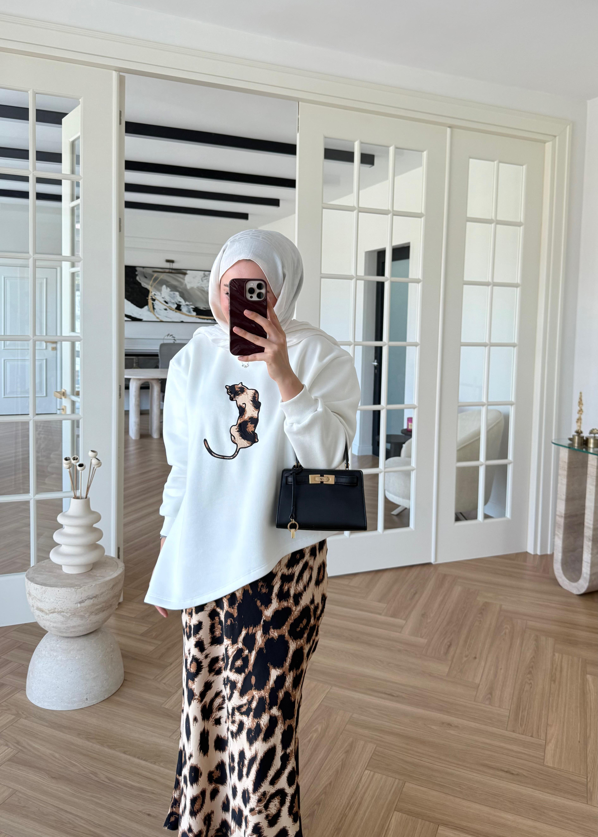 Leopar Etekli Takım Ekru