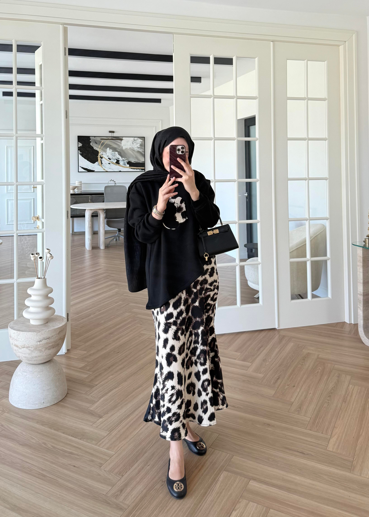 Leopar Etekli Takım Siyah