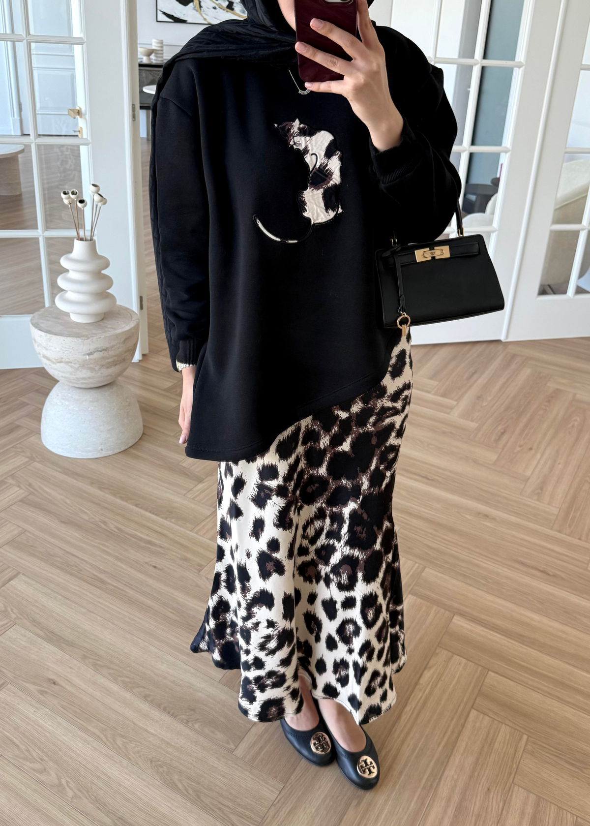 Leopar Etekli Takım Siyah