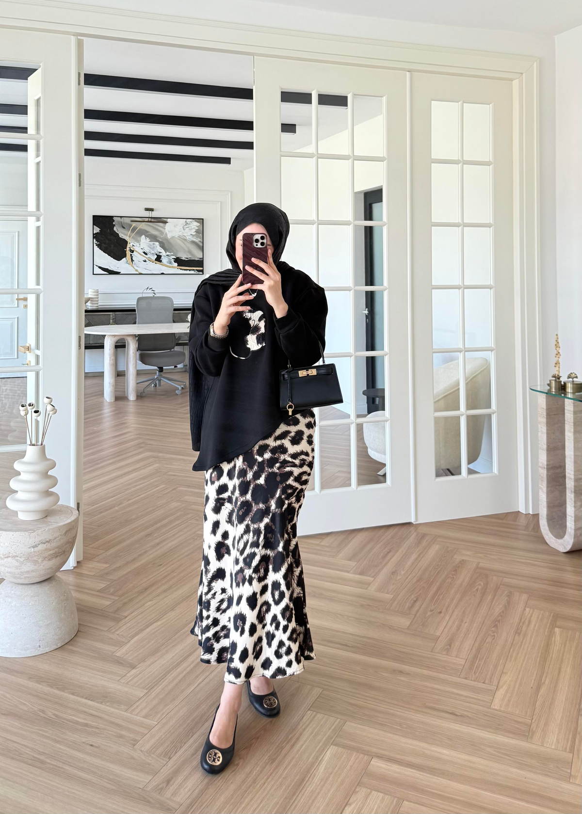 Leopar Etekli Takım Siyah