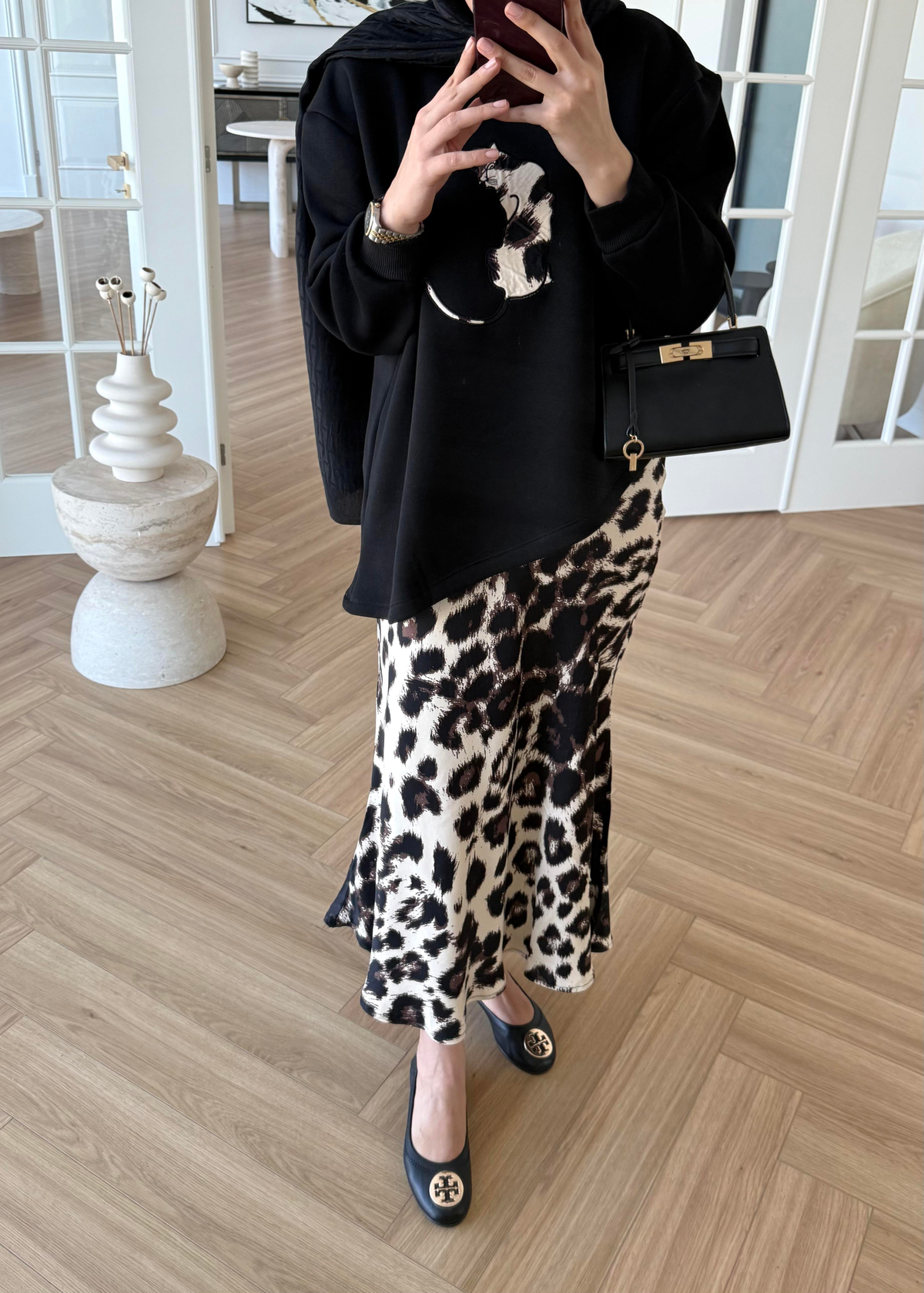 Leopar Etekli Takım Siyah