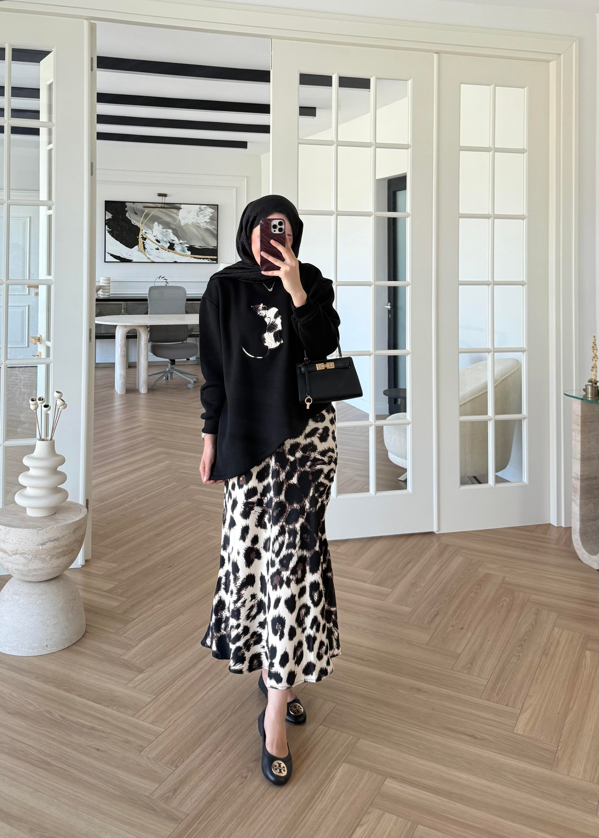 Leopar Etekli Takım Siyah