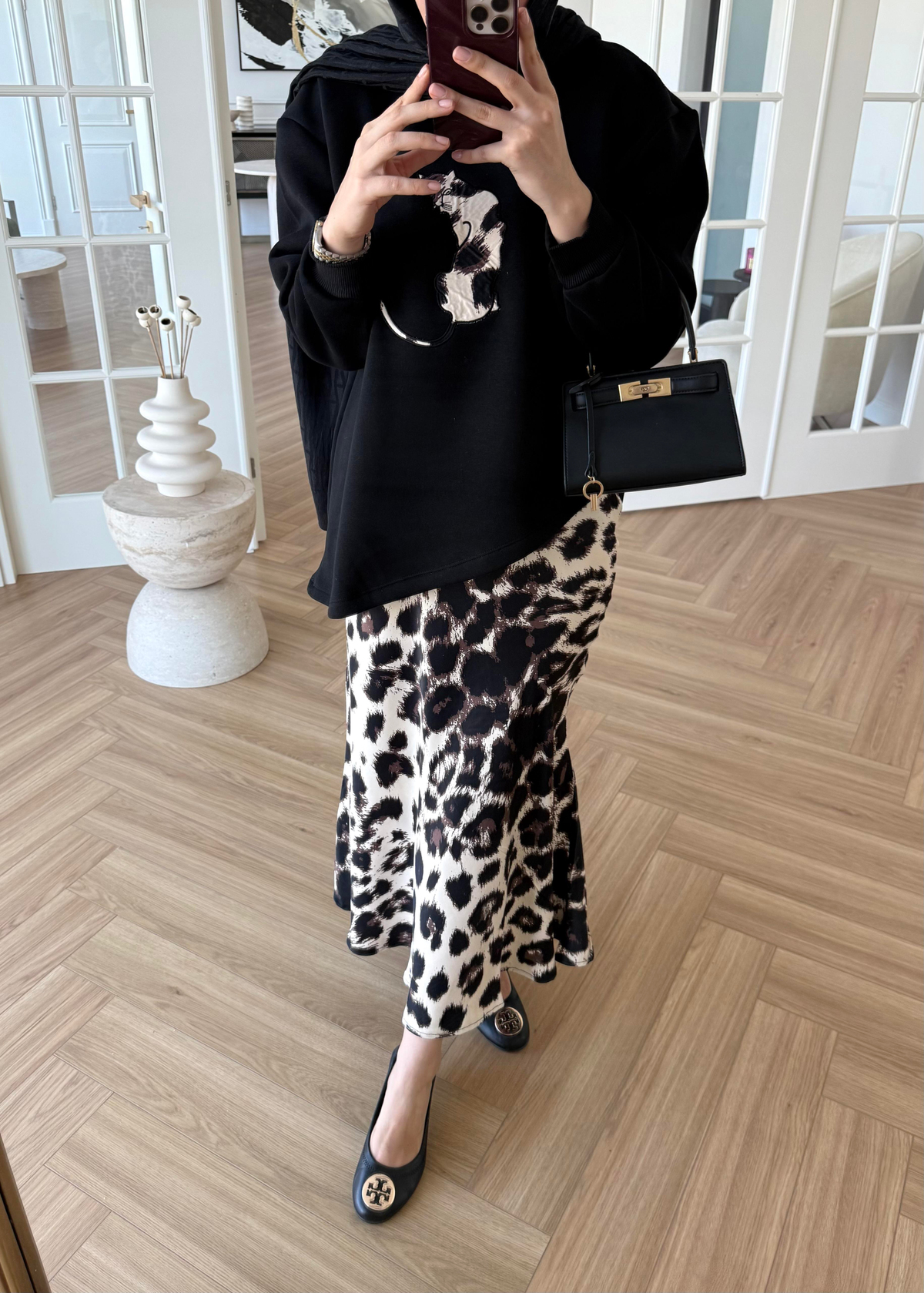 Leopar Etekli Takım Siyah