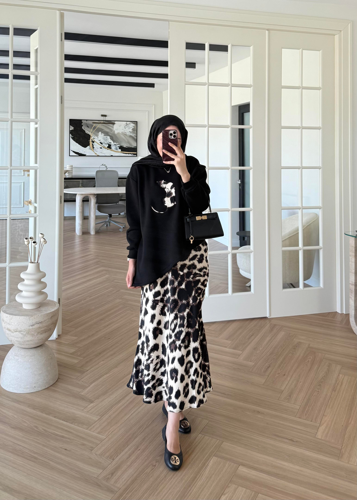 Leopar Etekli Takım Siyah