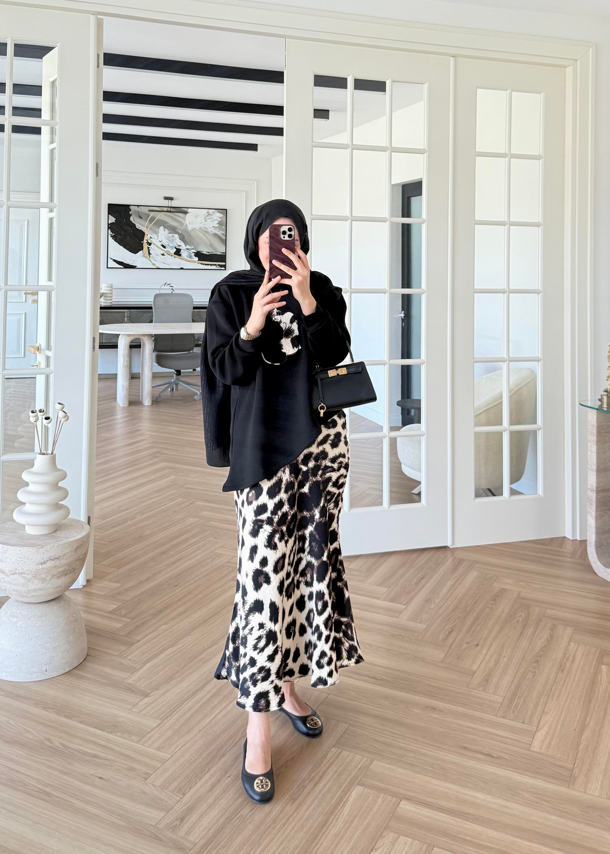 Leopar Etekli Takım Siyah