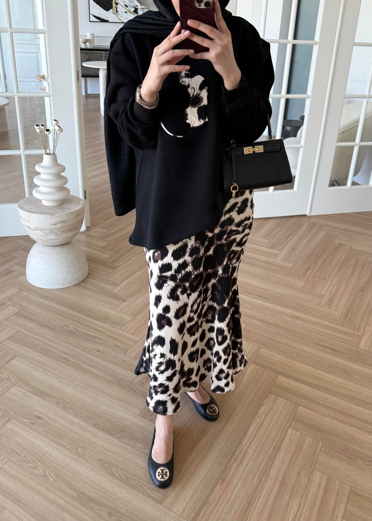 Leopar Etekli Takım Siyah