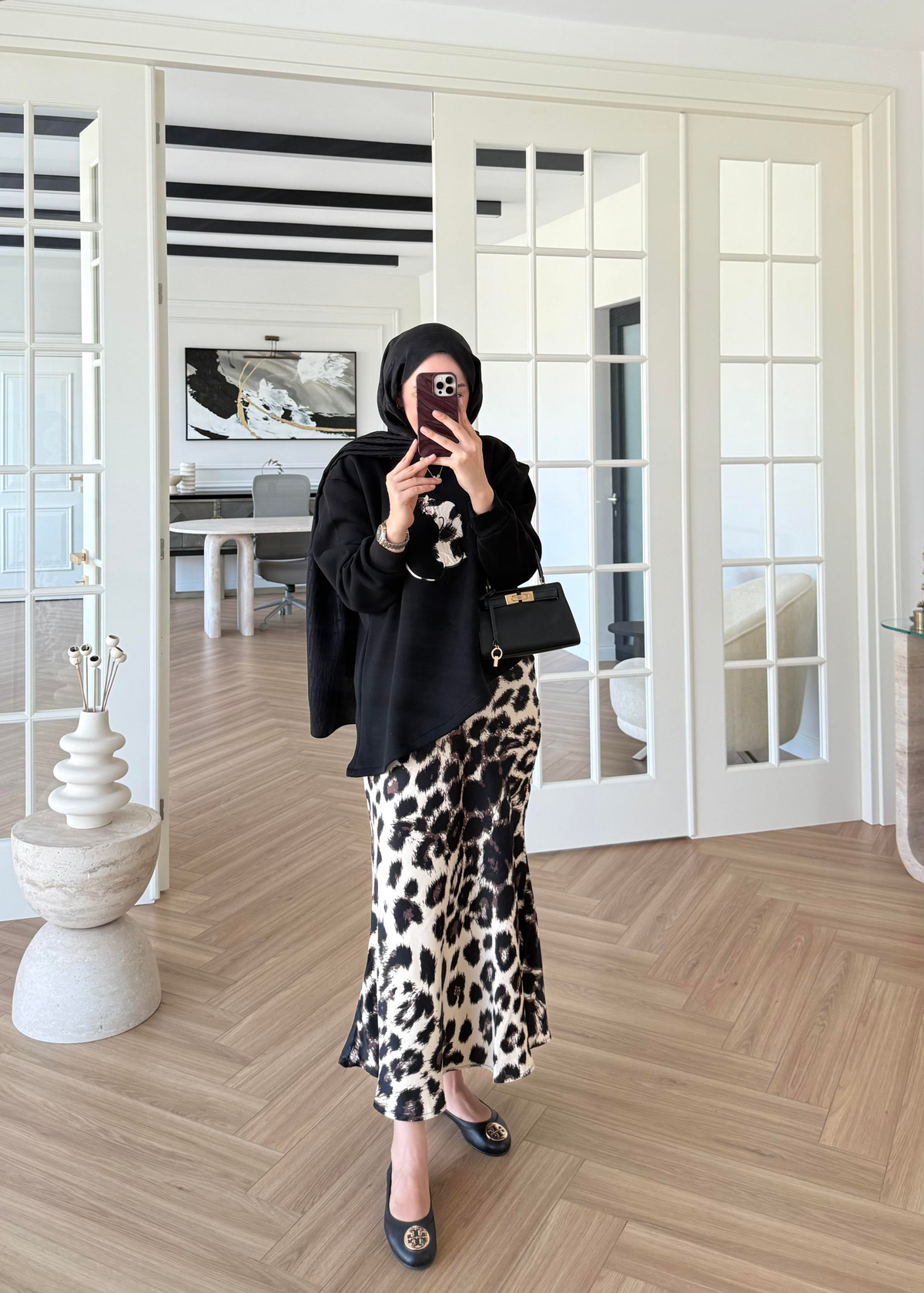 Leopar Etekli Takım Siyah