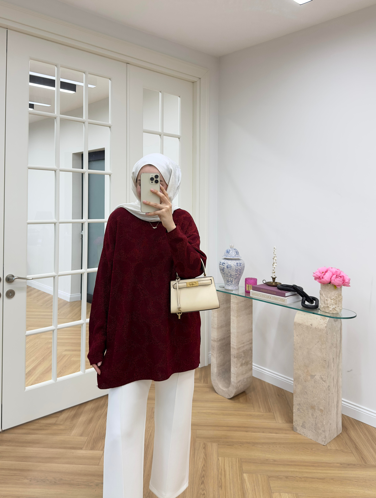 Leoparlı Simli Triko Bordo