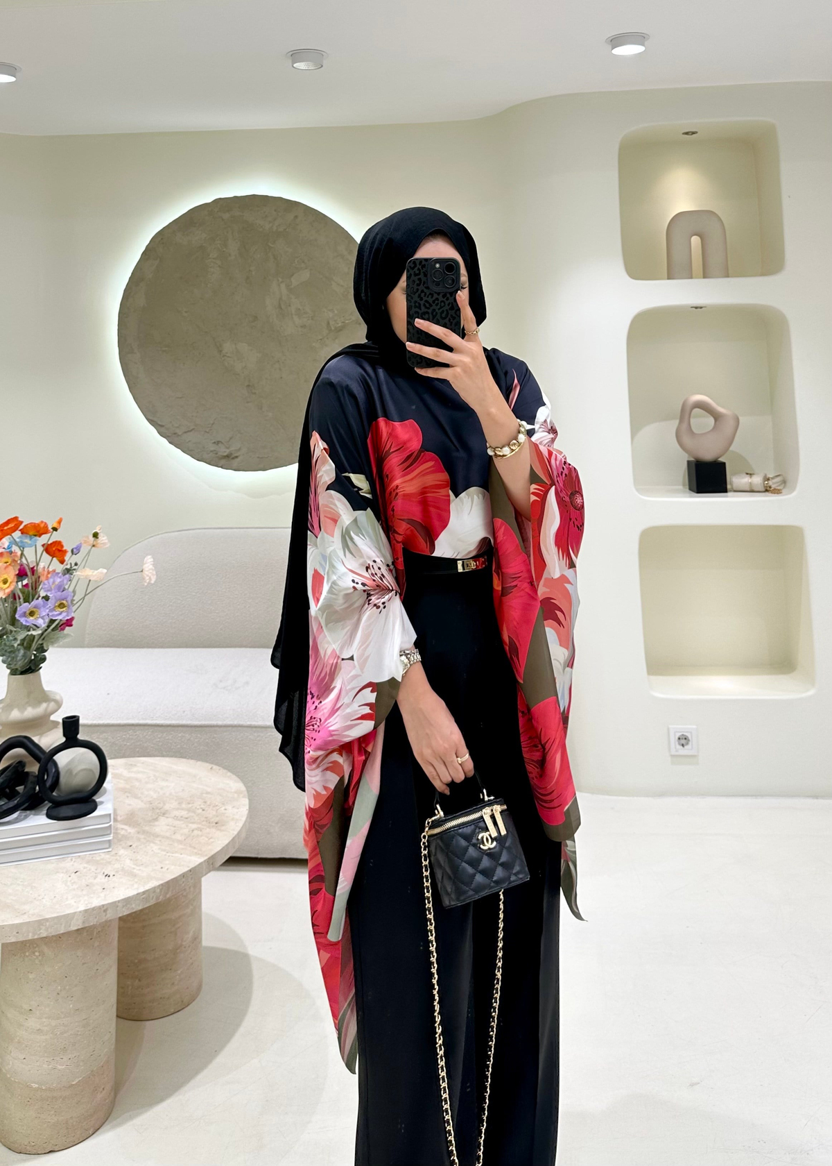 Lumira Floral Desen Bluz&Panço Siyah-Kırmızı