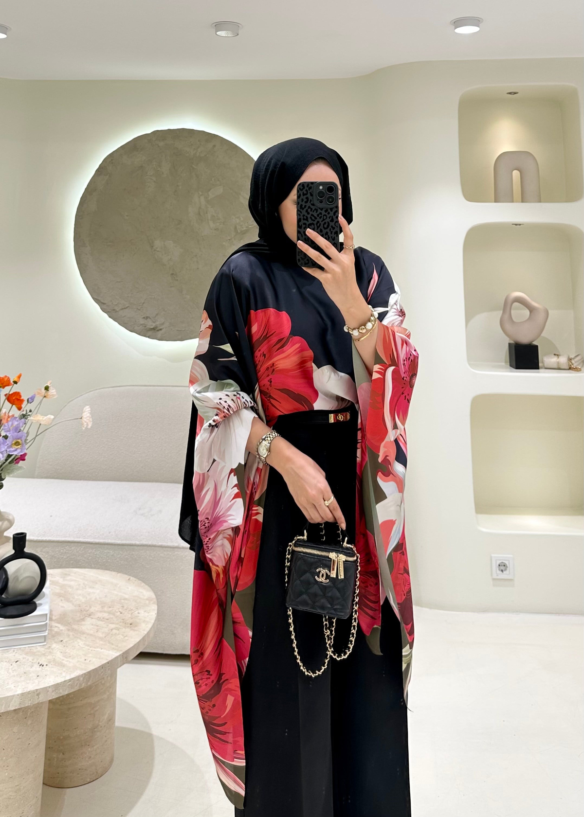 Lumira Floral Desen Bluz&Panço Siyah-Kırmızı