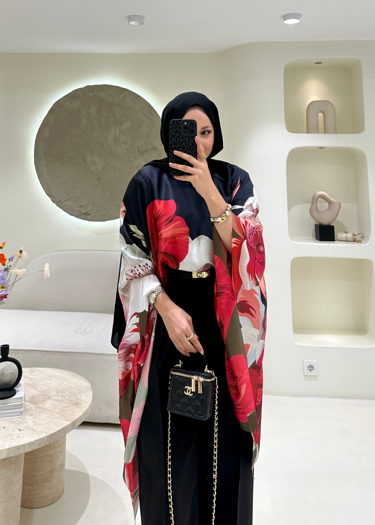 Lumira Floral Desen Bluz&Panço Siyah-Kırmızı