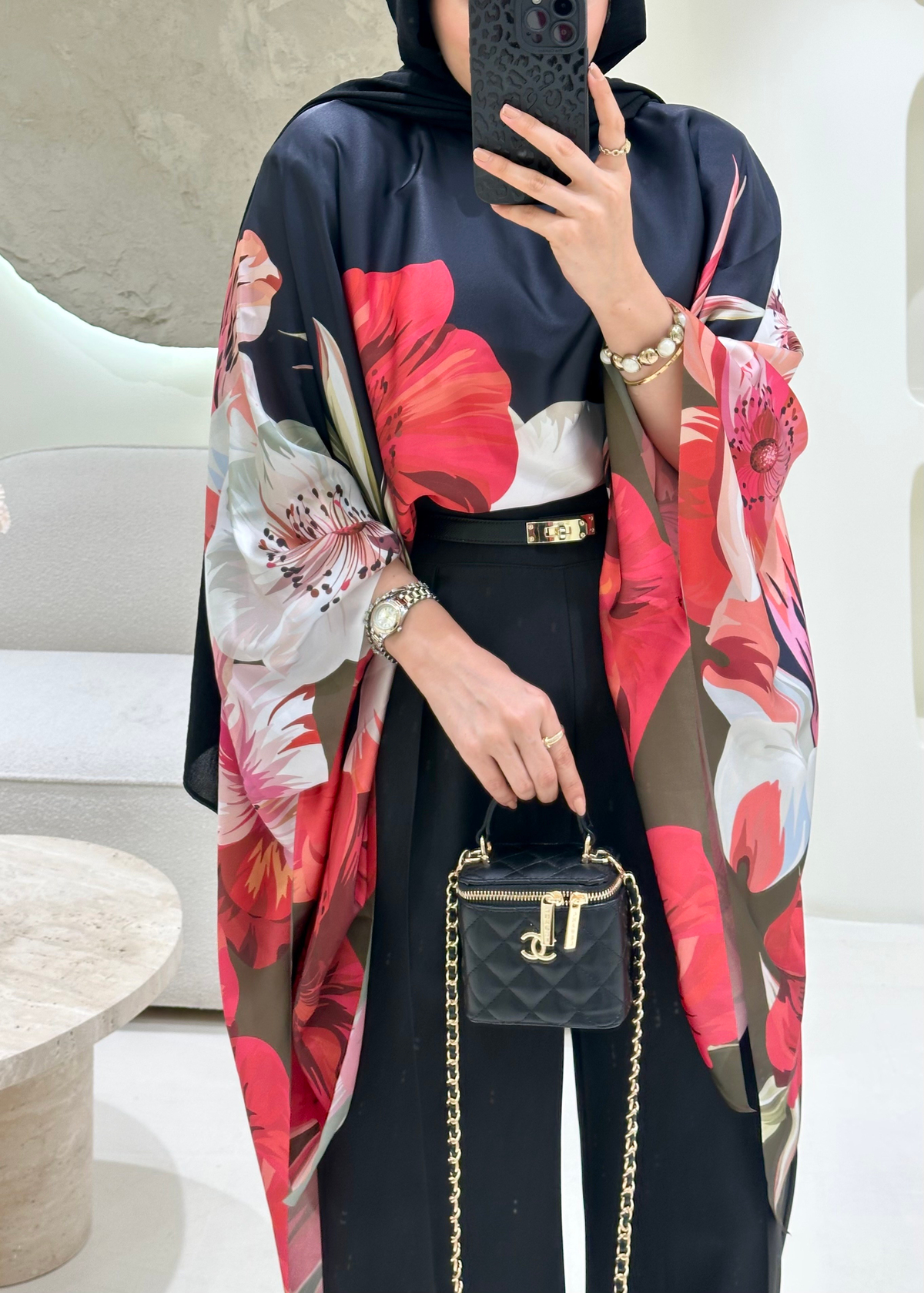 Lumira Floral Desen Bluz&Panço Siyah-Kırmızı