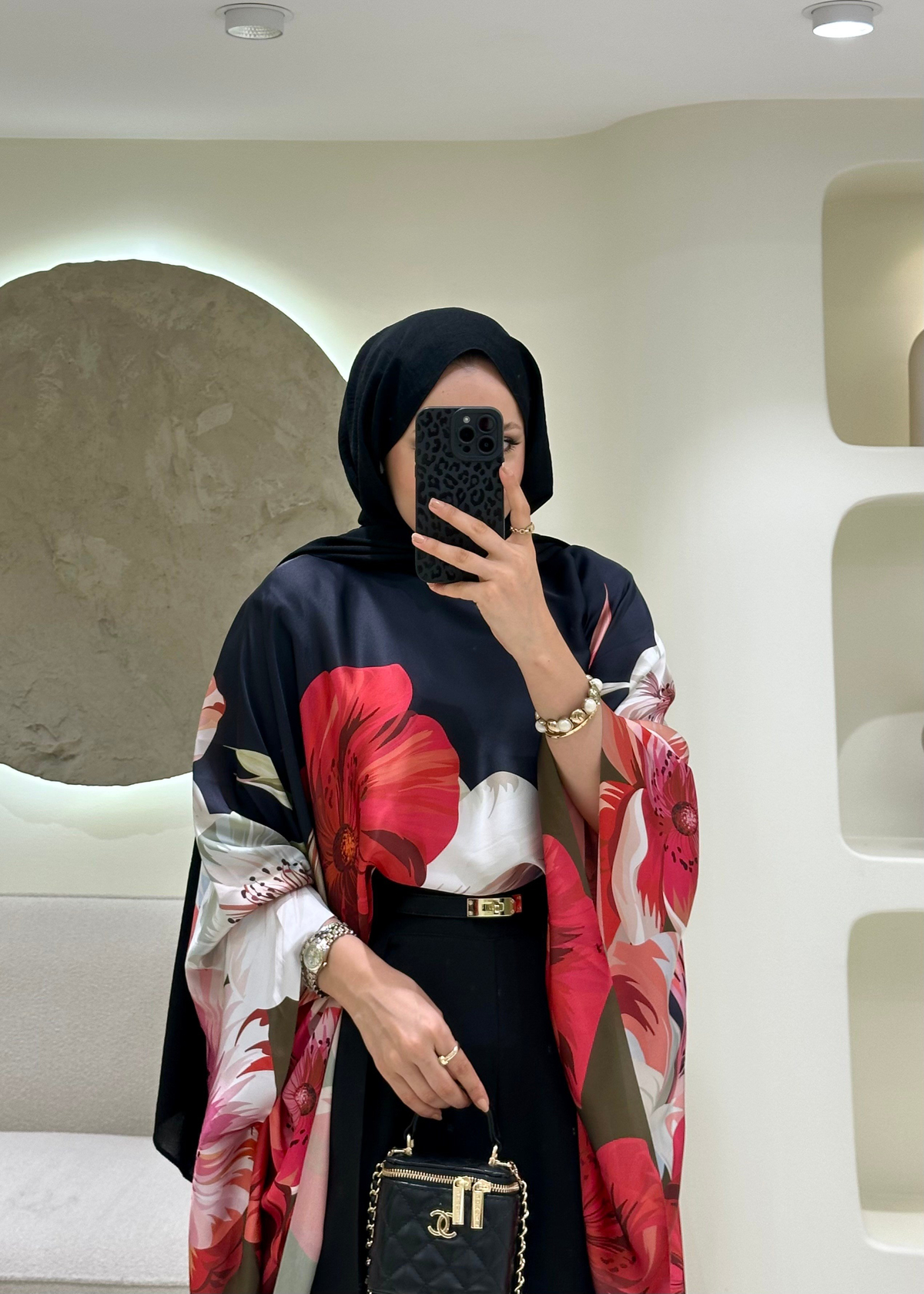 Lumira Floral Desen Bluz&Panço Siyah-Kırmızı