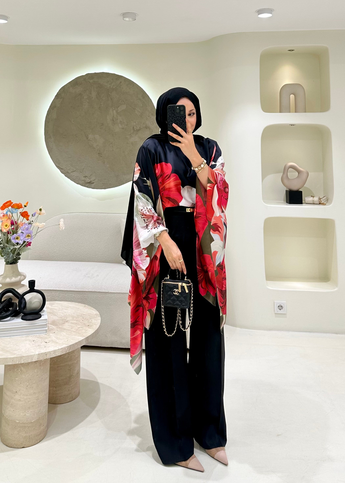 Lumira Floral Desen Bluz&Panço Siyah-Kırmızı