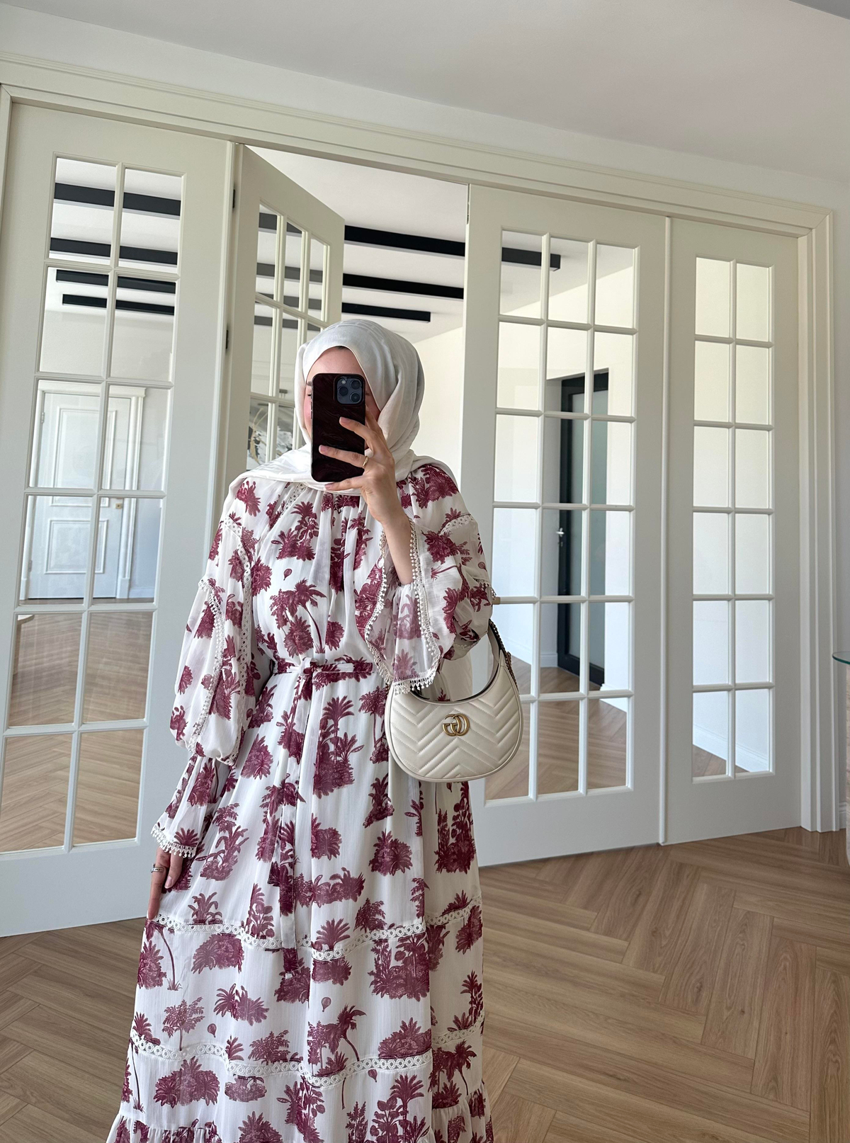 Marin Desenli Elbise Bordo